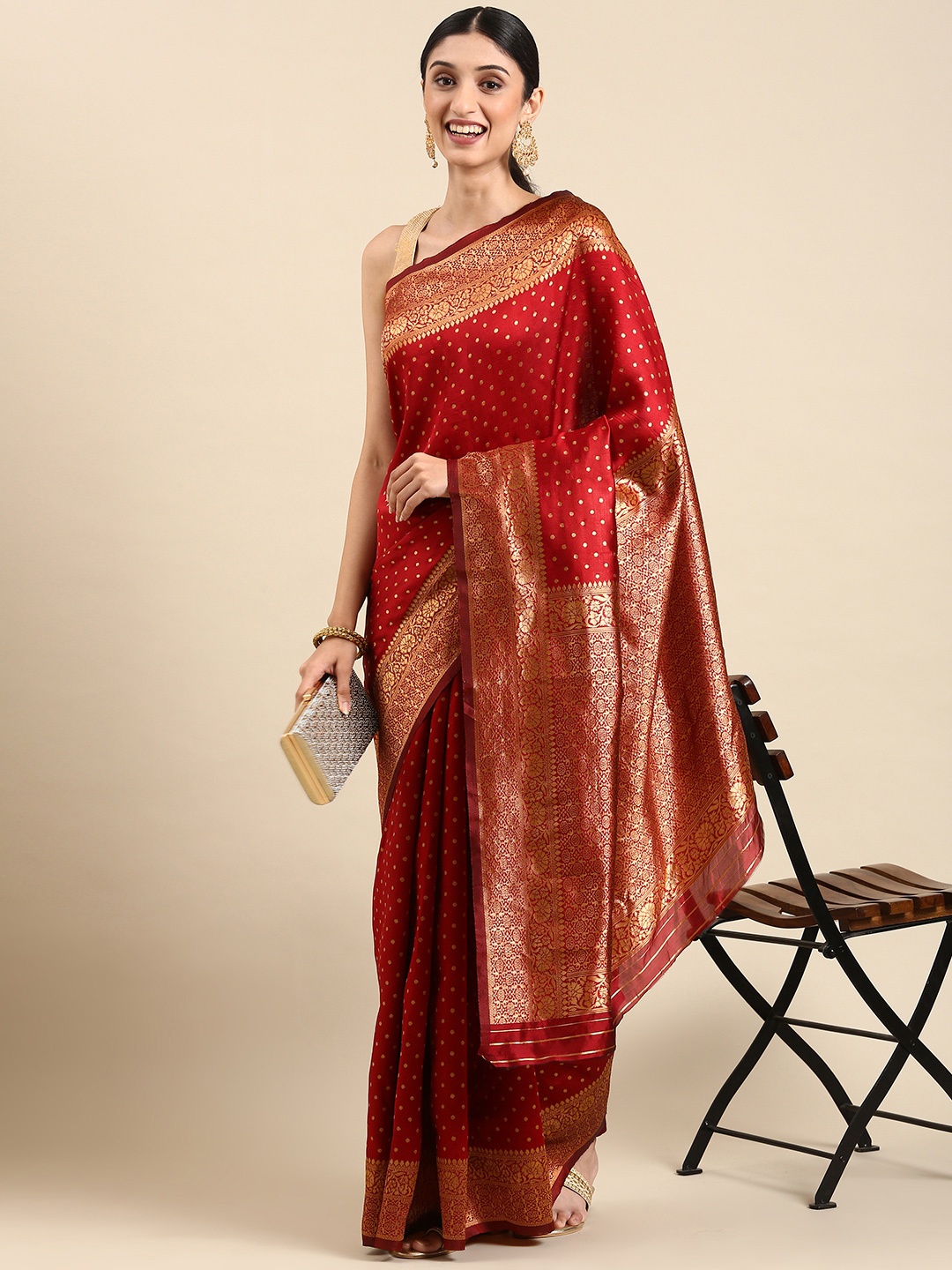 

ORUS Woven Design Zari Silk Blend Banarasi Saree, Maroon