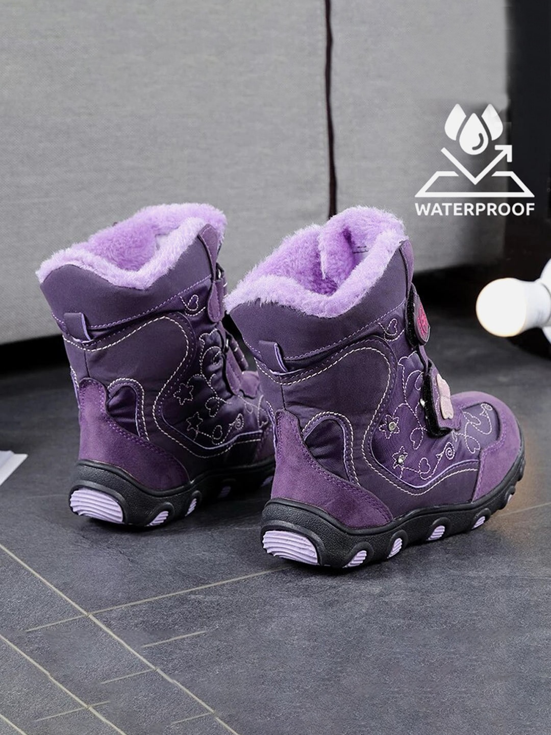 

Little Surprise Box LLP Kids Platform-Heeled Mid Top Fur Winter Boots, Purple