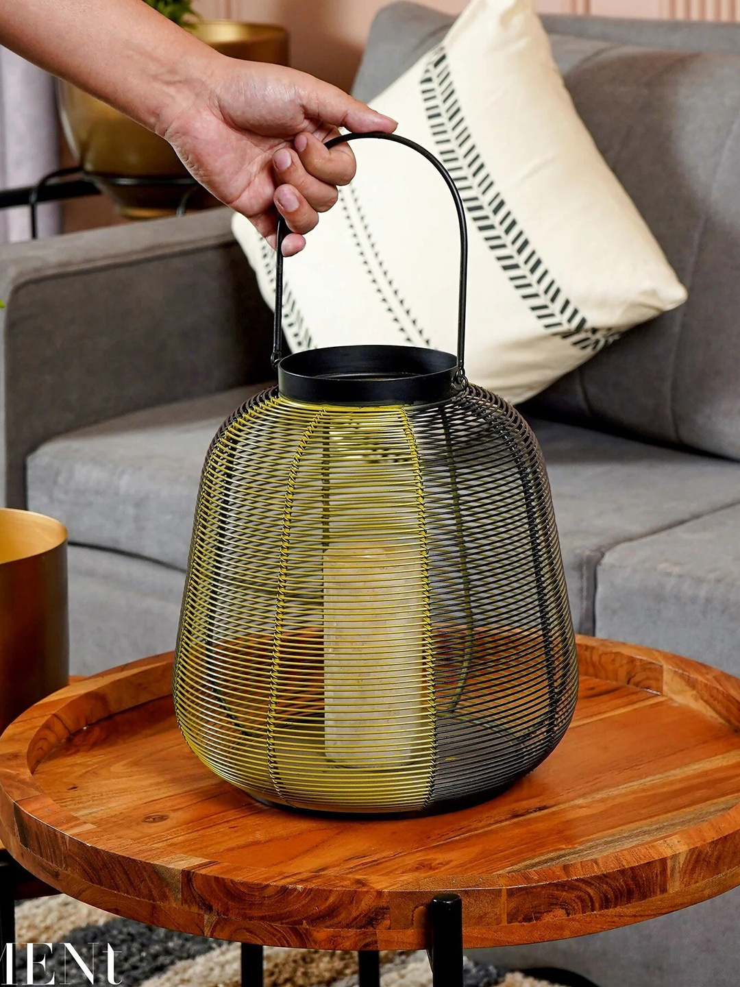 

THE ARTMENT Bohemian Black & Yellow Textured Metal Candle Holder