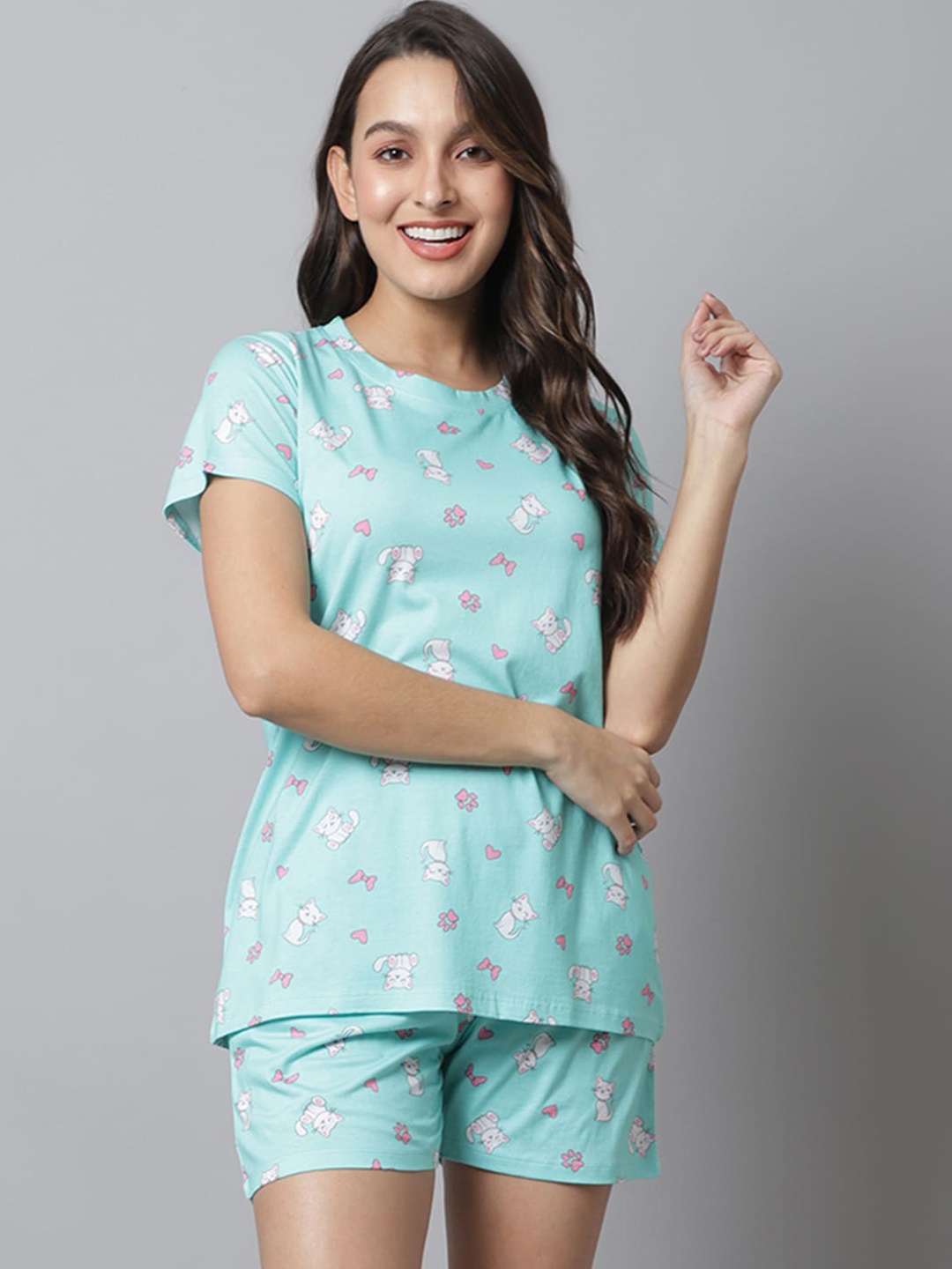 

Kanvin Conversational Printed Night Suit, Green