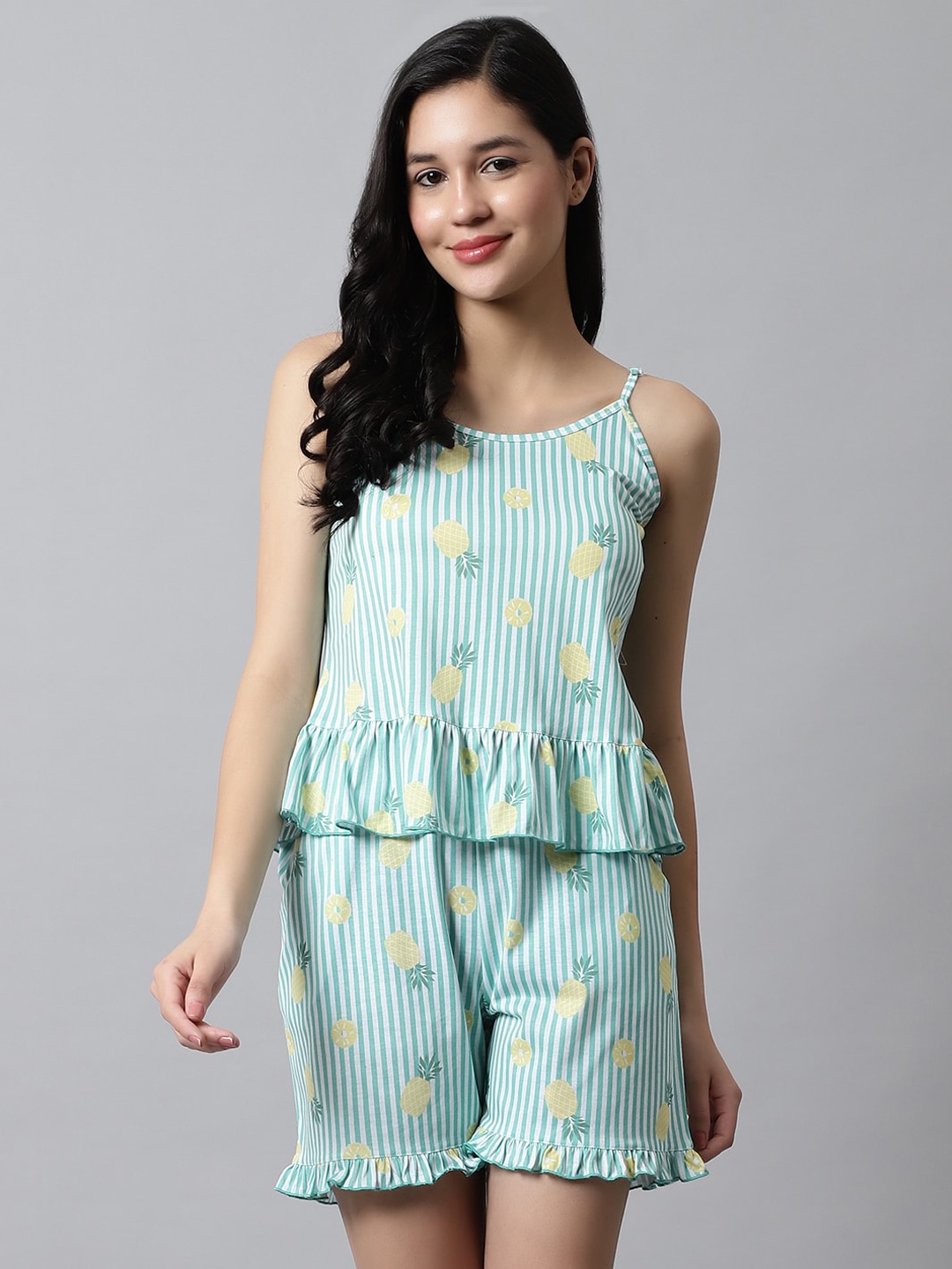 

Kanvin Conversational Printed Night Suit, Green