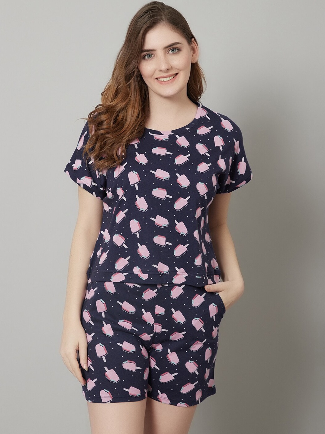 

Kanvin Conversational Printed Night Suit, Navy blue