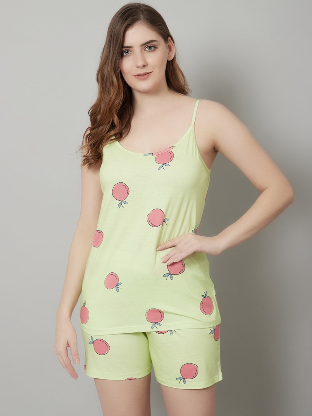 

Kanvin Conversational Printed Night Suit, Lime green
