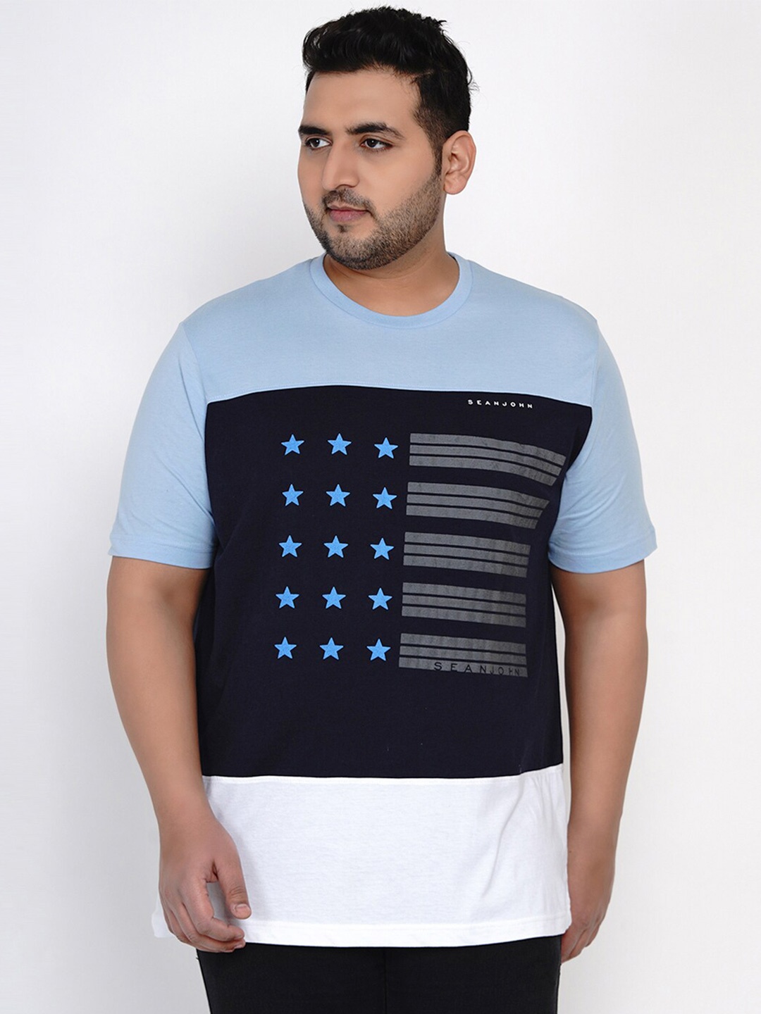 

Santonio Colourblocked Round Neck Pure Cotton T-shirt, Blue