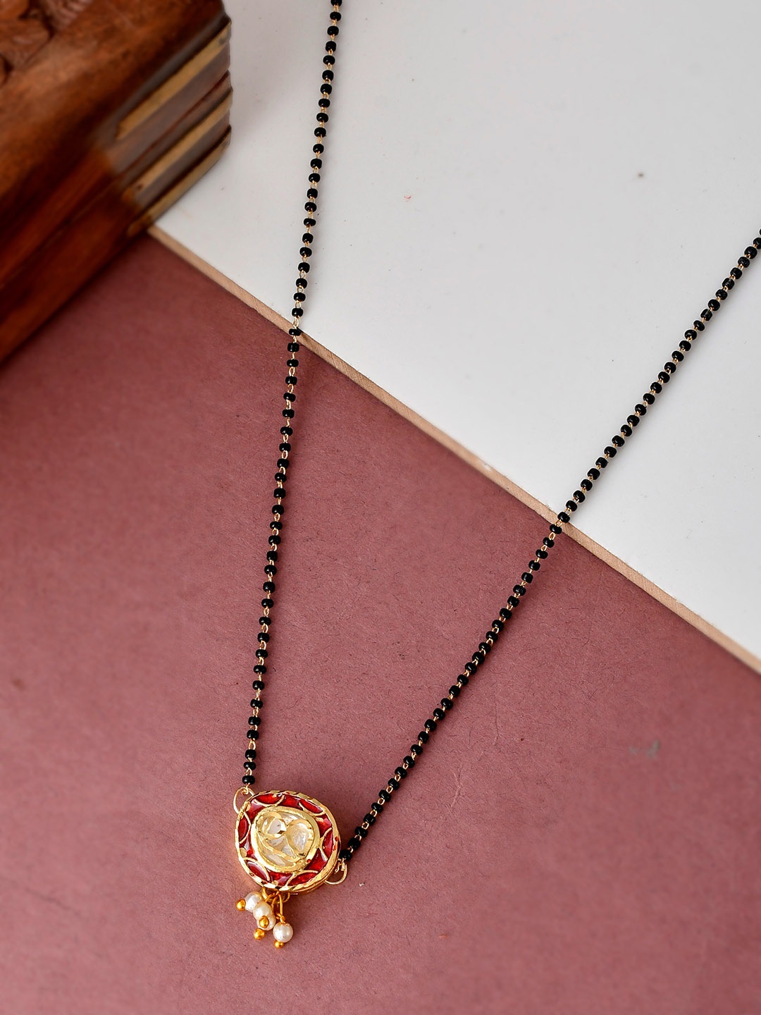 

Silvermerc Designs Gold-Plated Kundan Studded & Beaded Mangalsutra