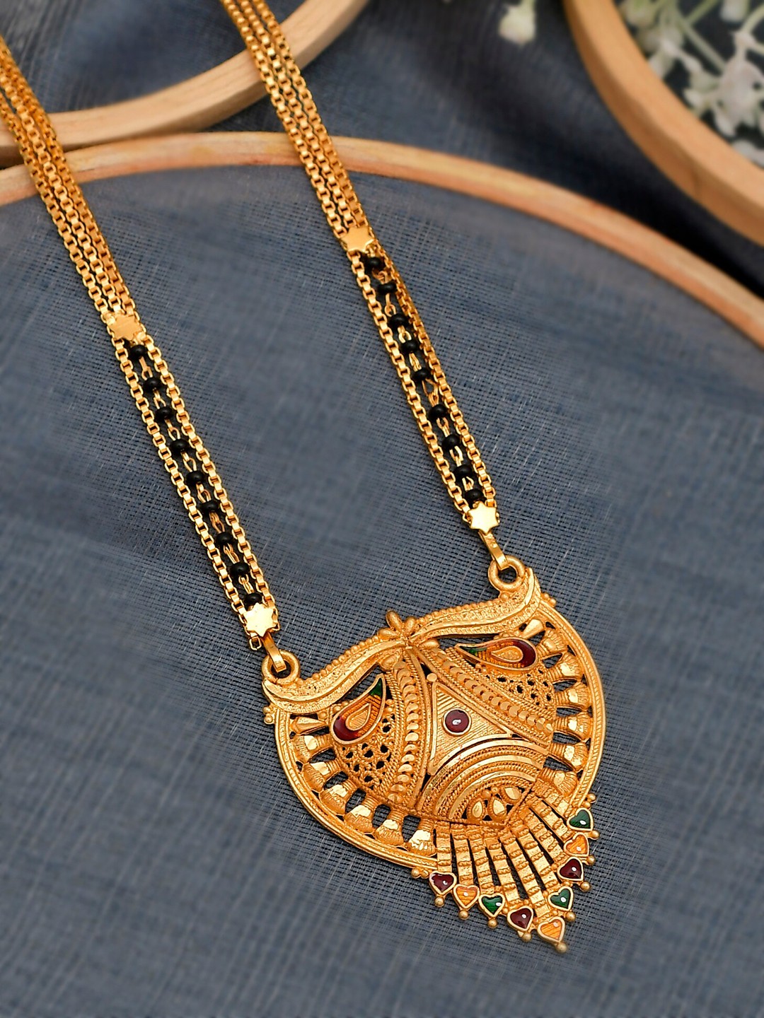 

Silvermerc Designs Gold-Plated Beaded Mangalsutra
