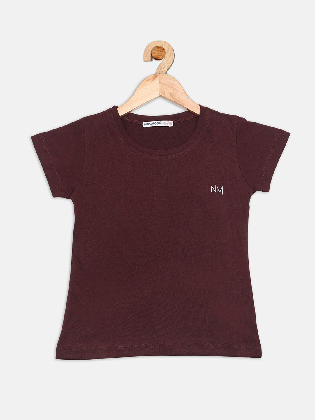 

Nins Moda Girls Round Neck Cotton Top, Burgundy