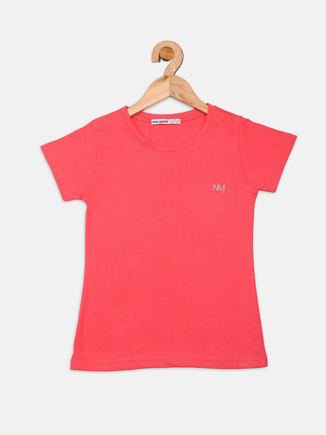 

Nins Moda Girls Round Neck Cotton T-Shirt, Coral