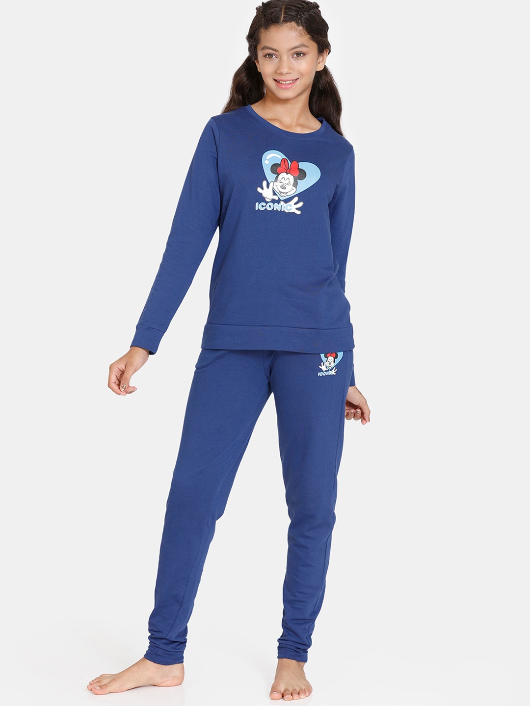 

Zivame Girls Minnie Mouse Printed Pure Cotton Night Suit, Blue
