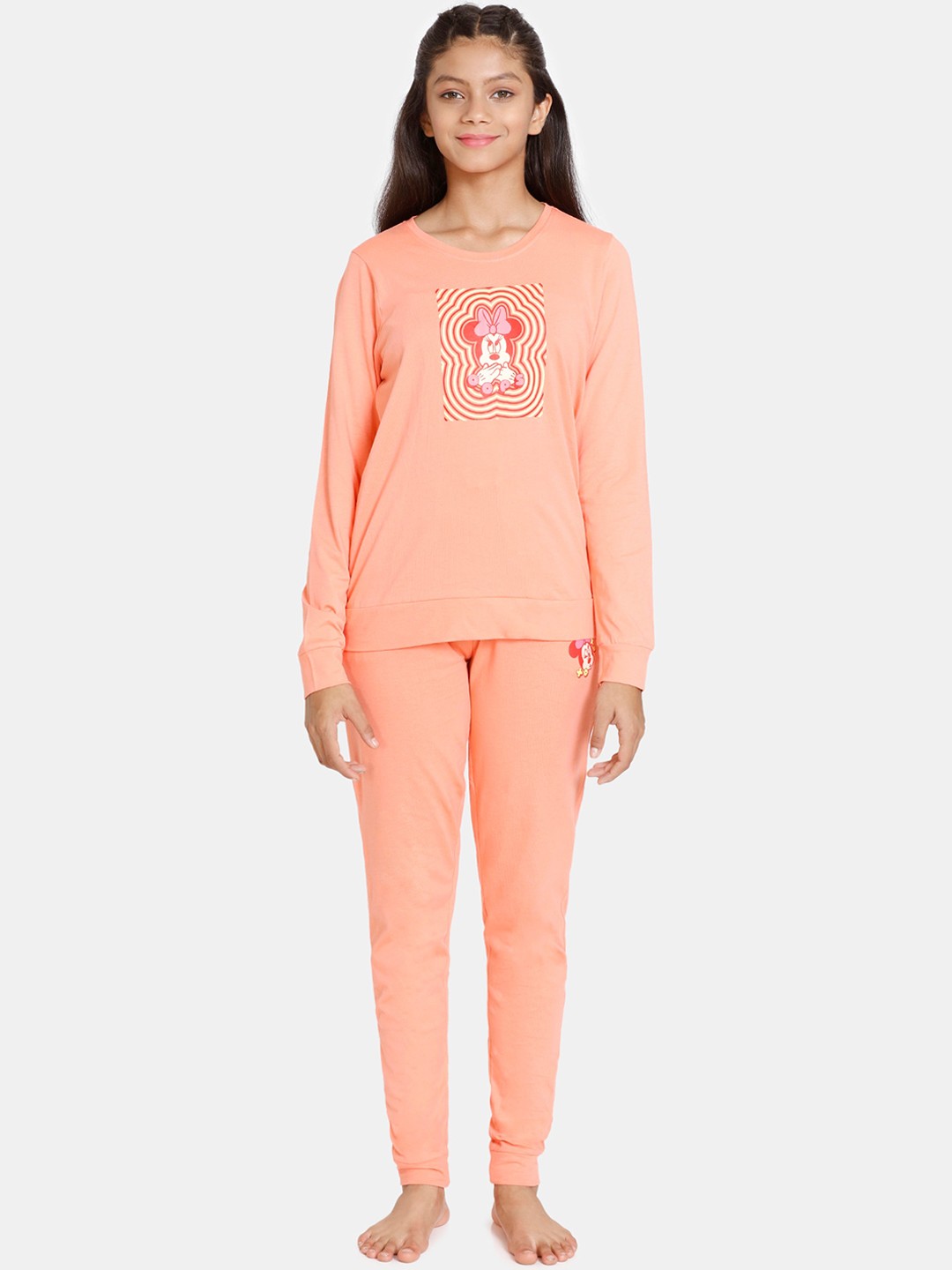 

Zivame Girls Pink & White Printed Night suit