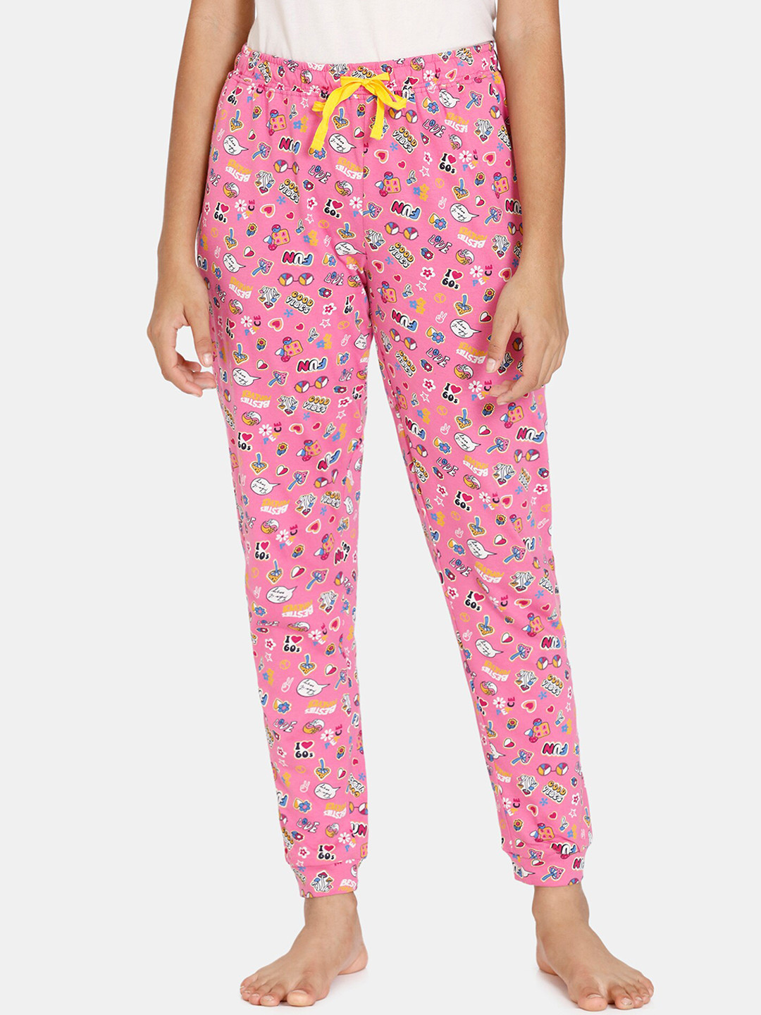 

Zivame Girls Printed Cotton Inner Elastic Lounge Pants, Pink