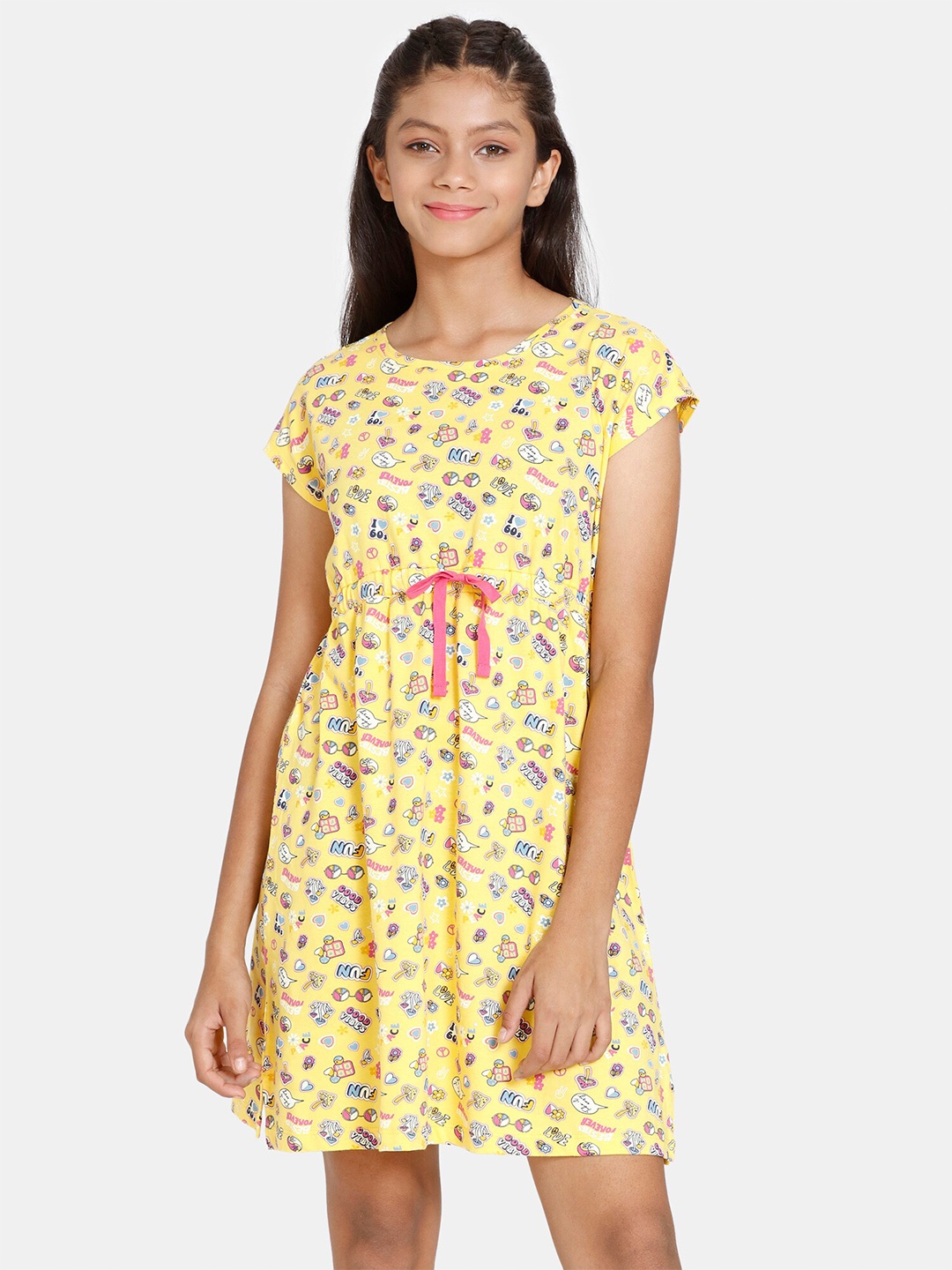 

Zivame Girls Conversational Printed Pure Cotton Nightdress, Yellow