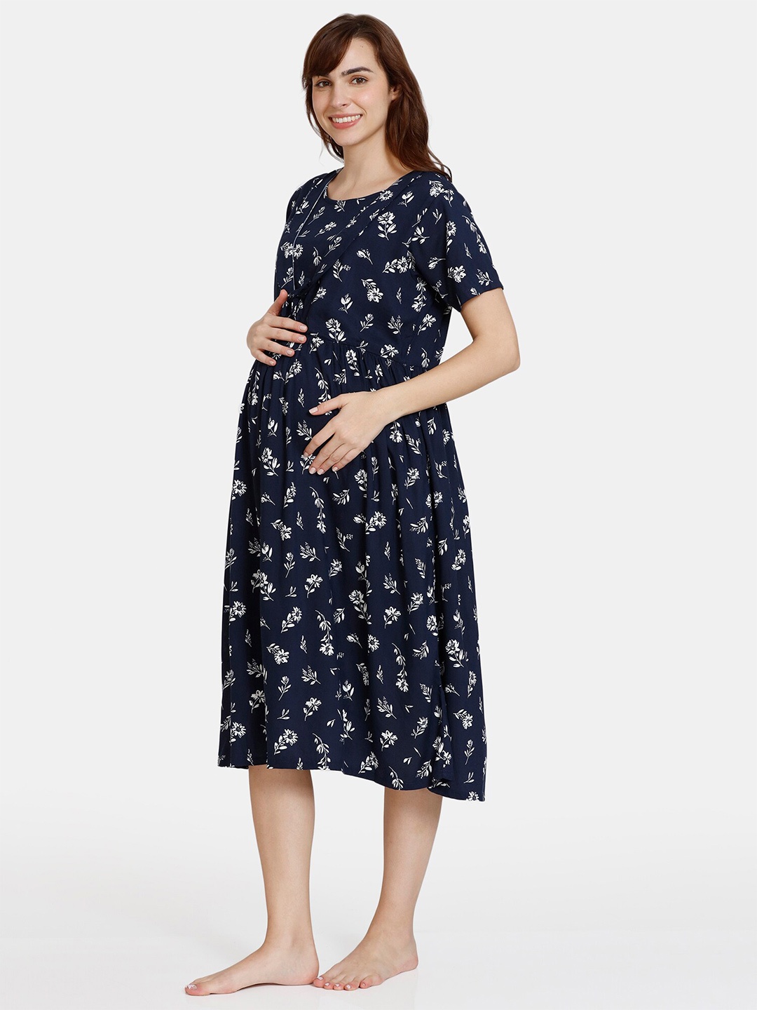

Coucou by Zivame Floral Printed Maternity Nightdress, Blue