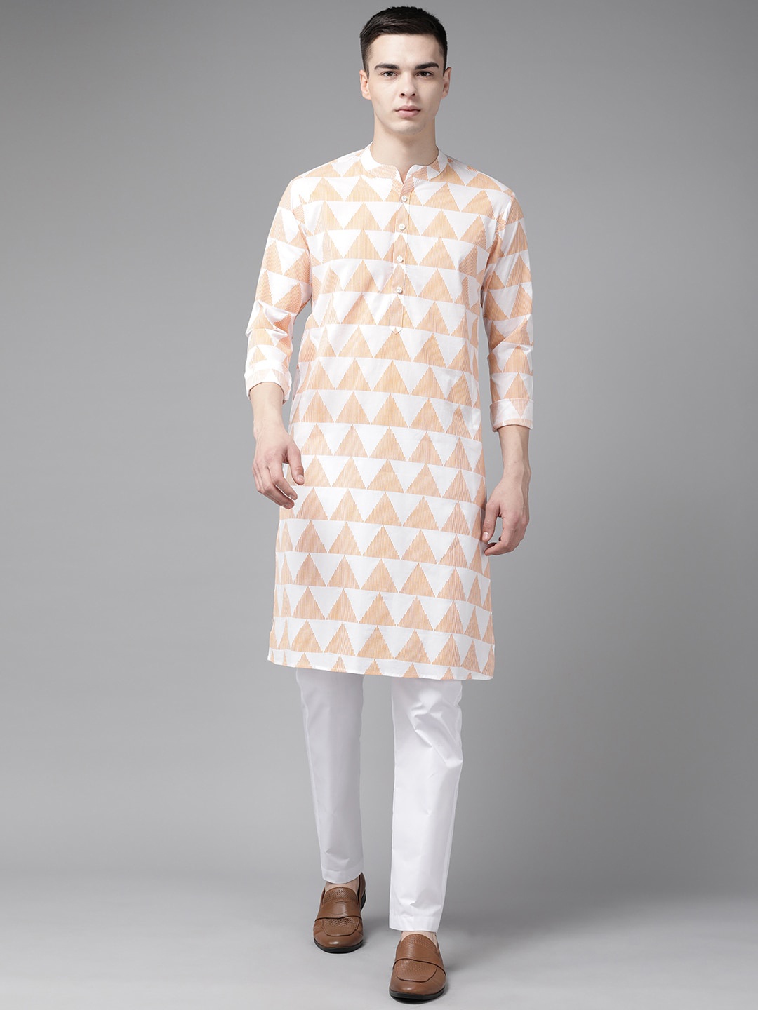 

See Designs Geometric Printed Mandarin Collar Pure Cotton Straight Kurta, White