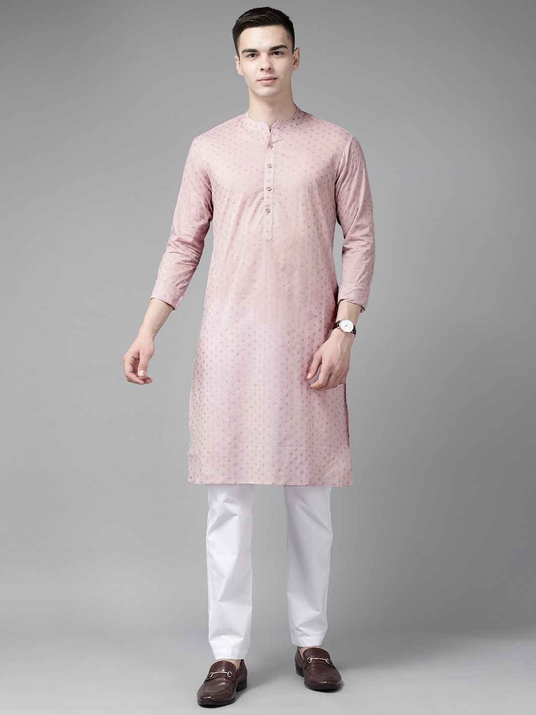 

See Designs Ethnic Motifs Printed Mandarin Collar Staight Pure Cotton Kurta, Pink