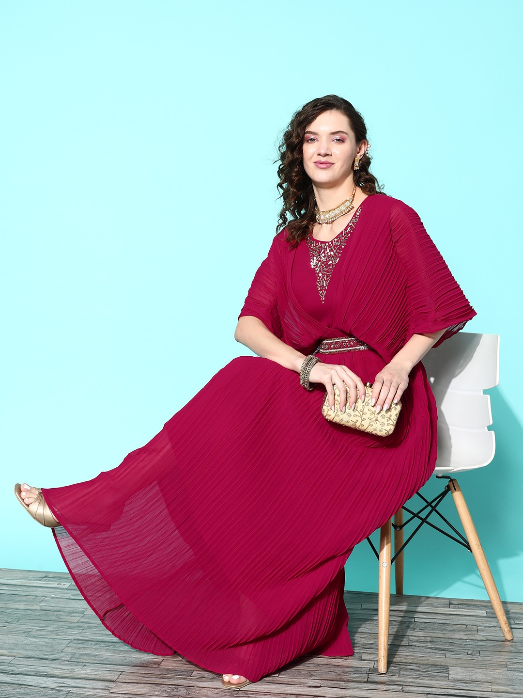 

Kvsfab Embroidered Georgette Maxi Dress, Pink