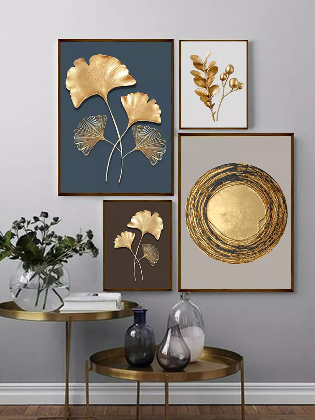 

The Art House 4 Pcs Gold-Toned & Blue Abstract Printed Wood Framed Wall Arts