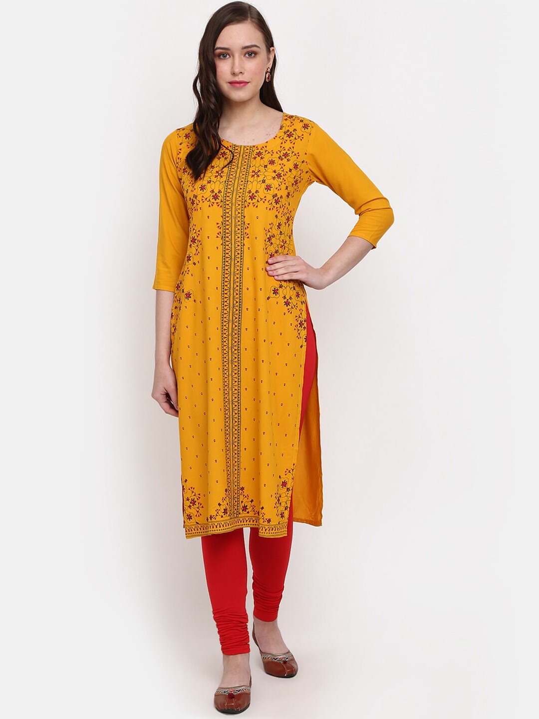 

V-Mart Floral Printed Straight Kurta, Mustard