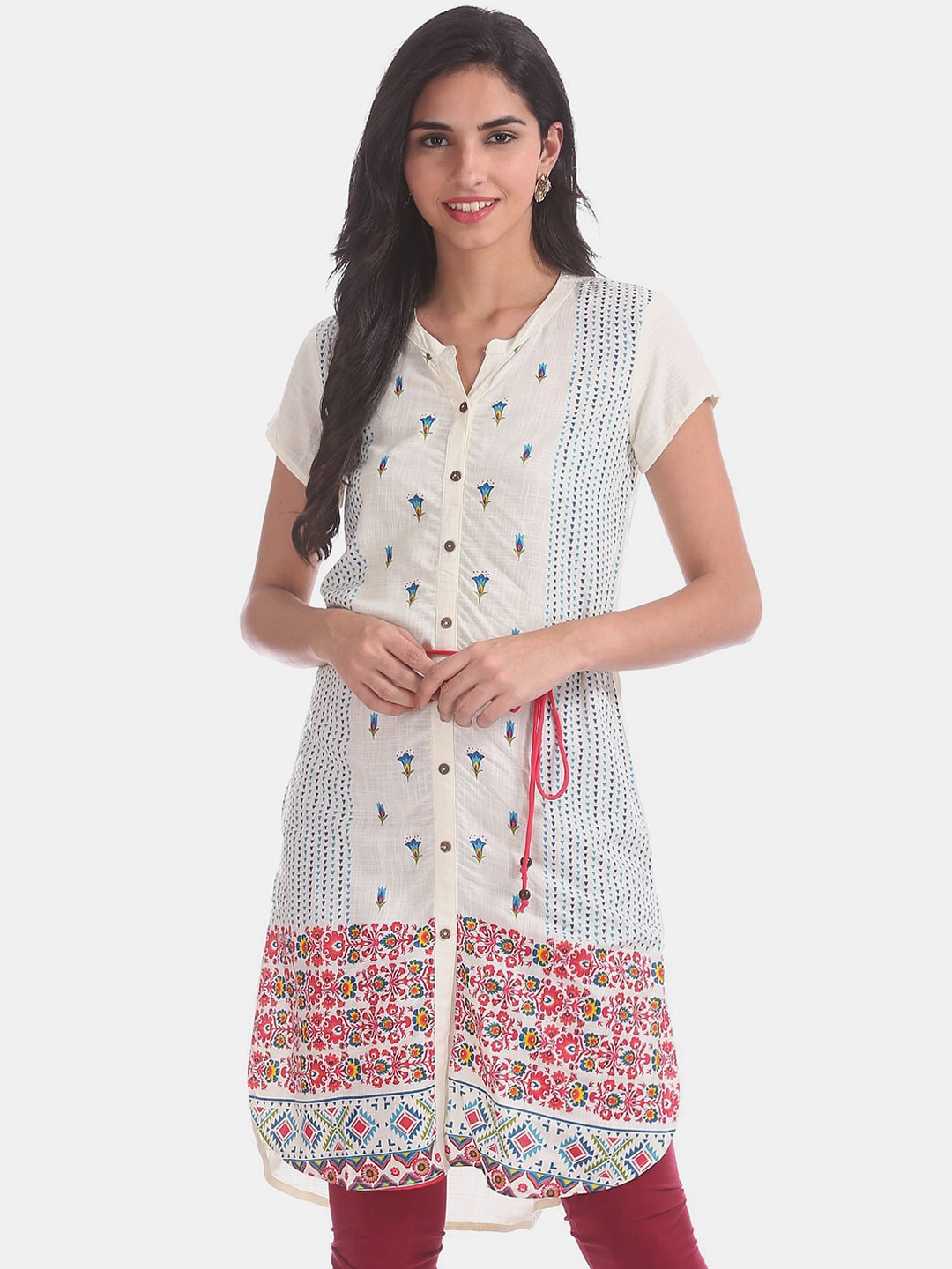 

V-Mart Floral Printed Cotton Kurtis, White