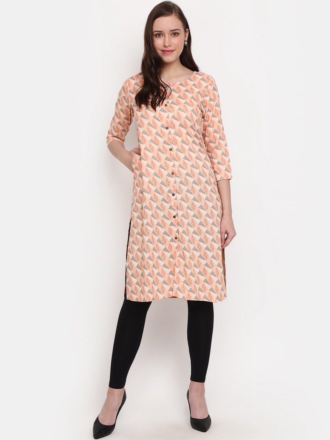 

V-Mart Women Geometric Printed Straight Kurta, Peach