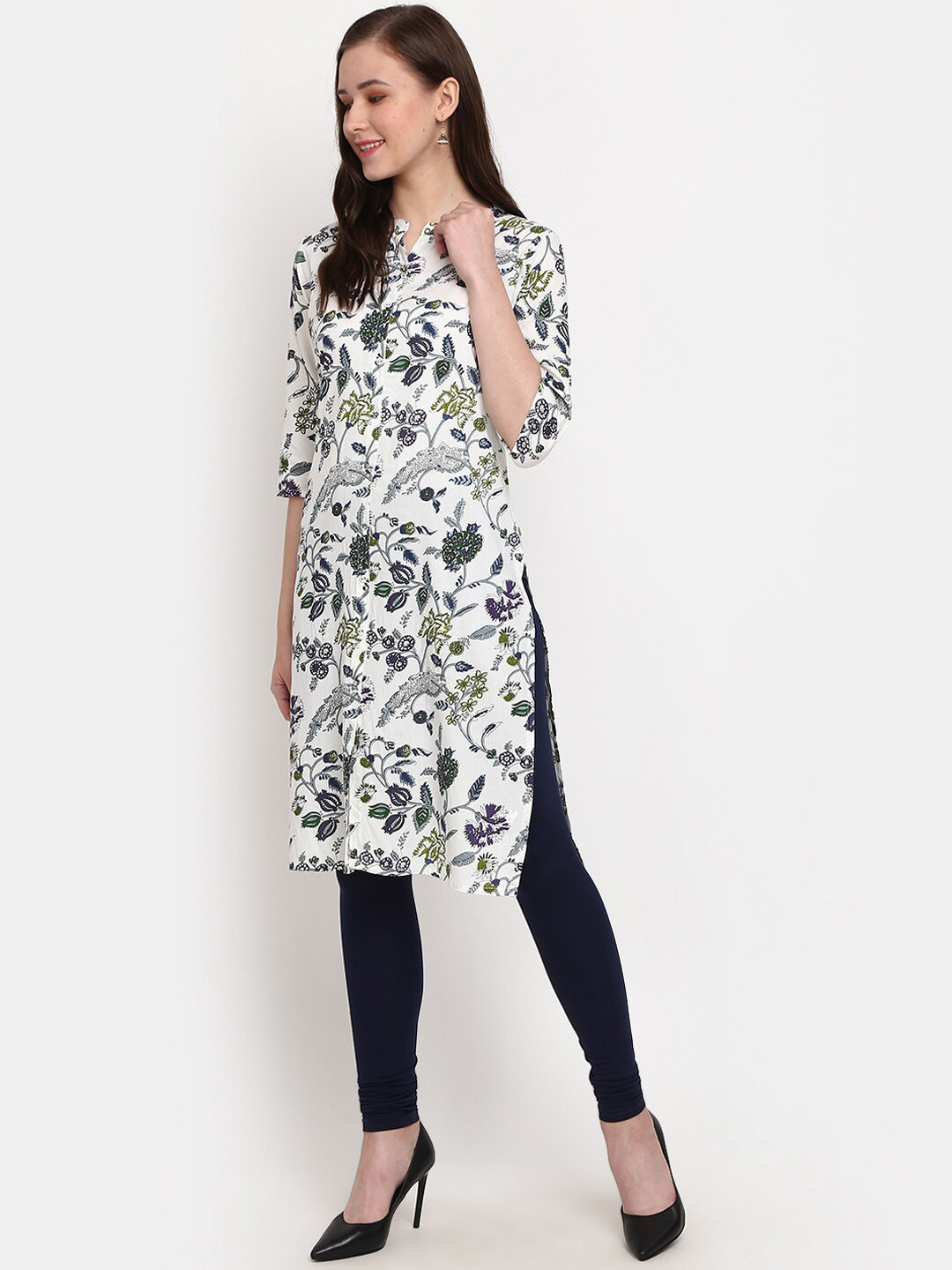 

V-Mart Floral Printed Cotton Kurta, White