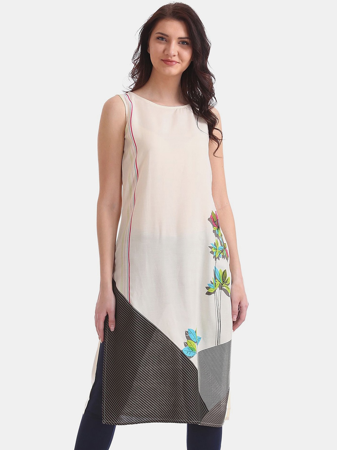 

V-Mart Floral Printed Cotton Kurta, Cream