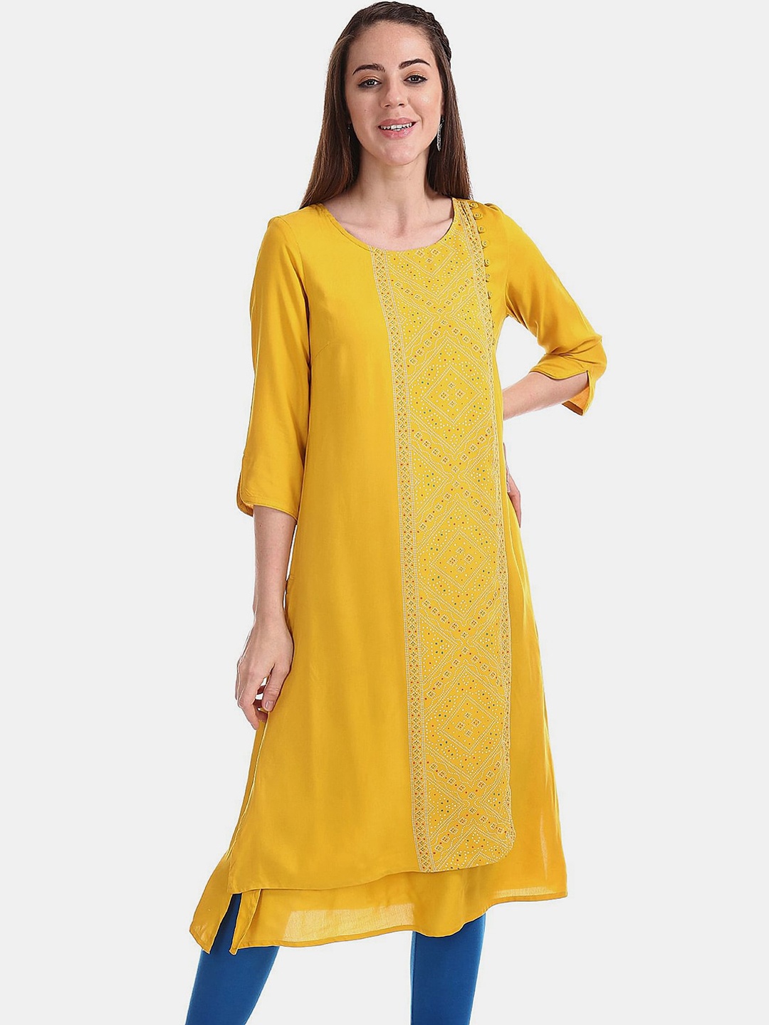 

V-Mart Ethnic Motifs Printed Cotton Kurta, Yellow