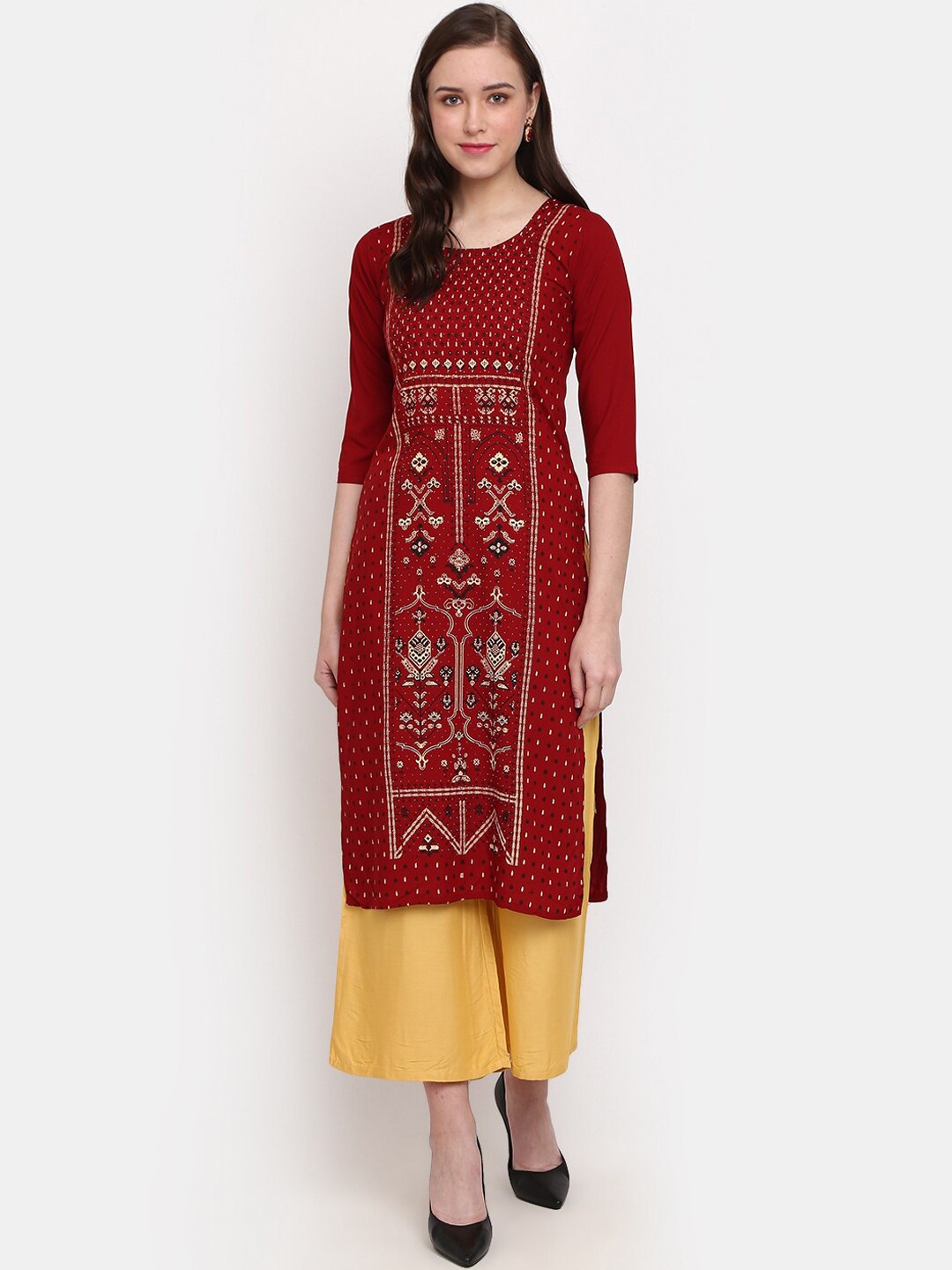 

V-Mart Ethnic Motifs Printed Kurta, Red