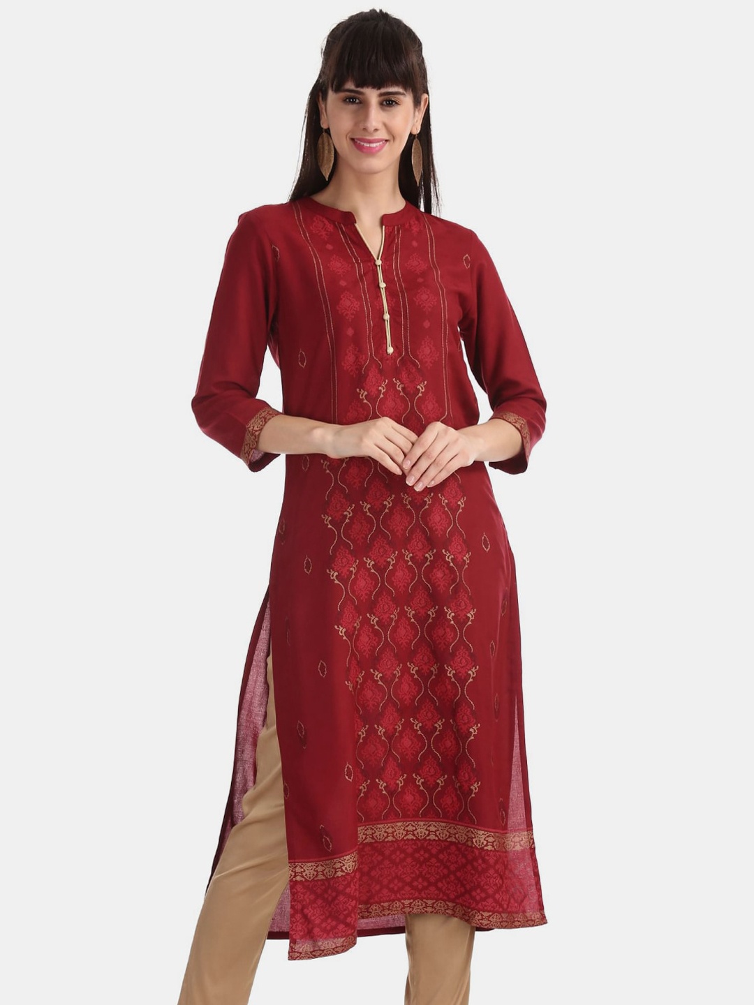 

V-Mart Ethnic Motifs Printed Pure Cotton Kurta, Red
