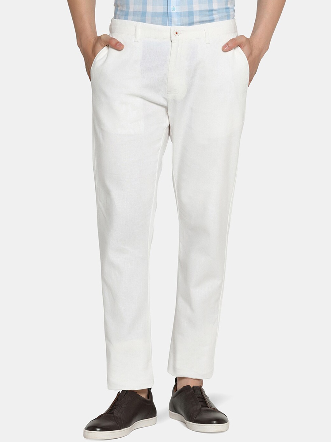 

Blackberrys Men Slim Fit Chinos Linen Trousers, White