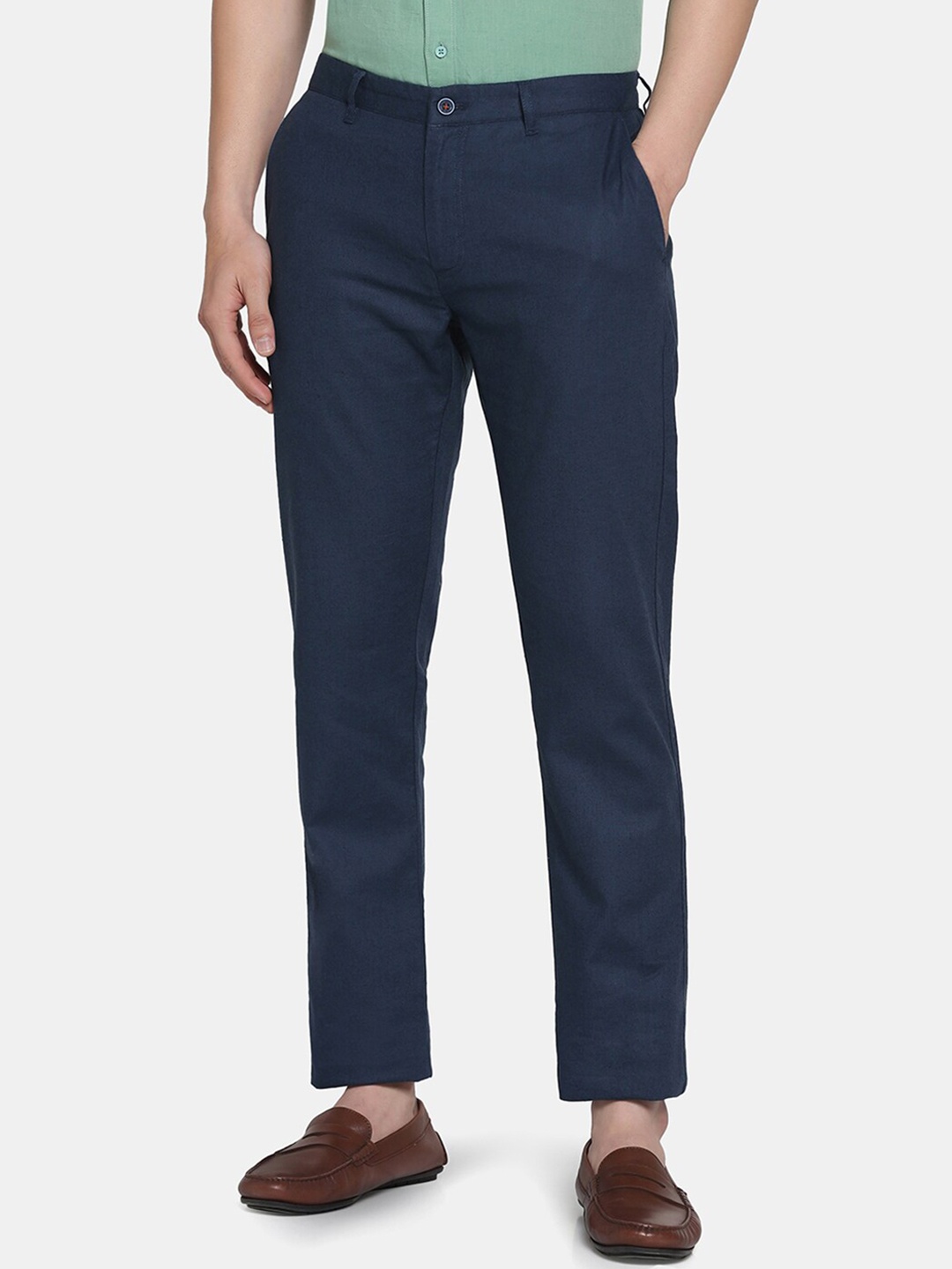 

Blackberrys Men Slim Fit Linen Cotton Trousers, Blue