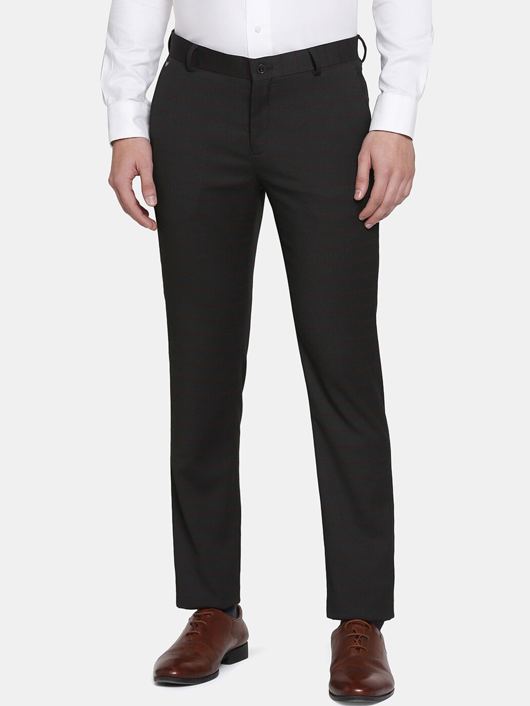 

Blackberrys Men Slim Fit Low-Rise Formal Trousers, Charcoal