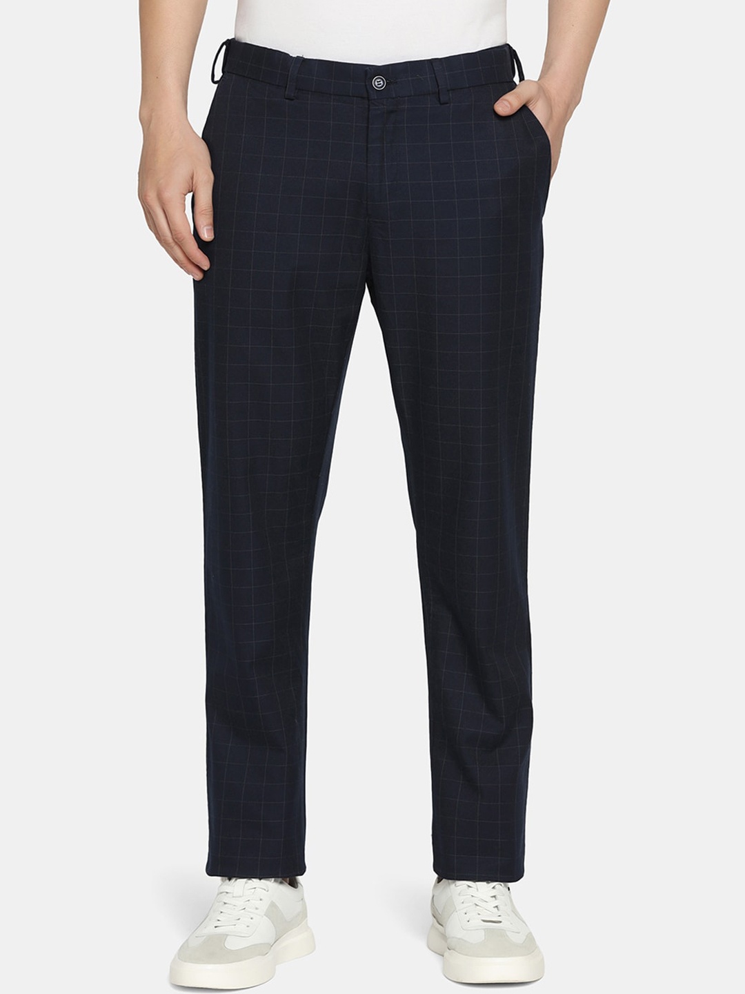 

Blackberrys Men Checked Slim Fit Pure Cotton Trousers, Blue