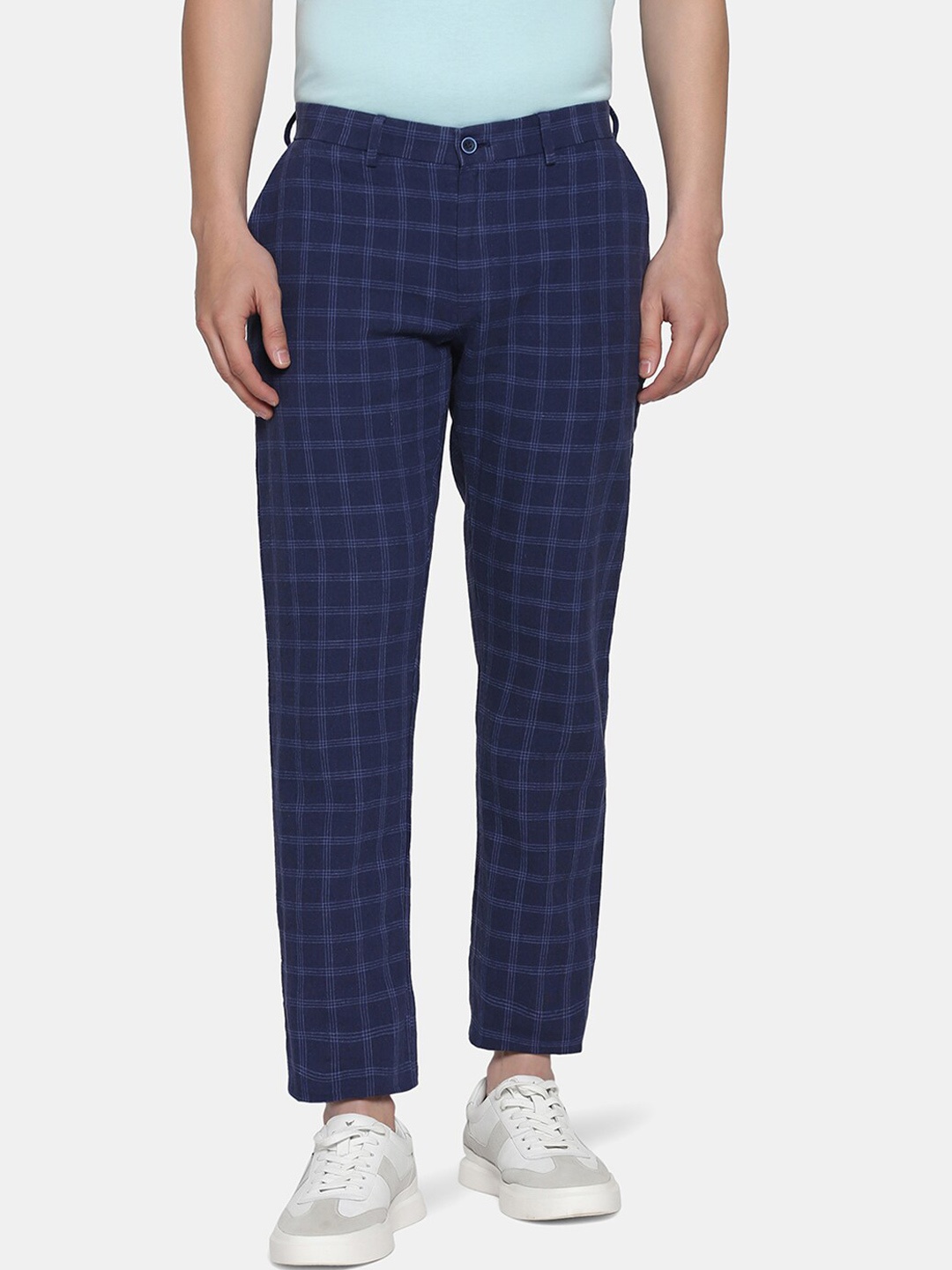 

Blackberrys Men Checked Slim Fit Trousers, Blue