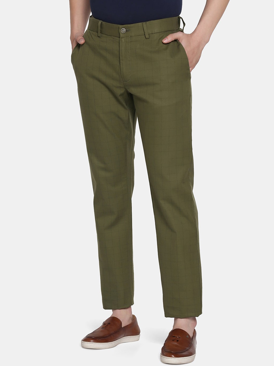 

Blackberrys Men Slim Fit Pure Cotton Chinos Trousers, Olive