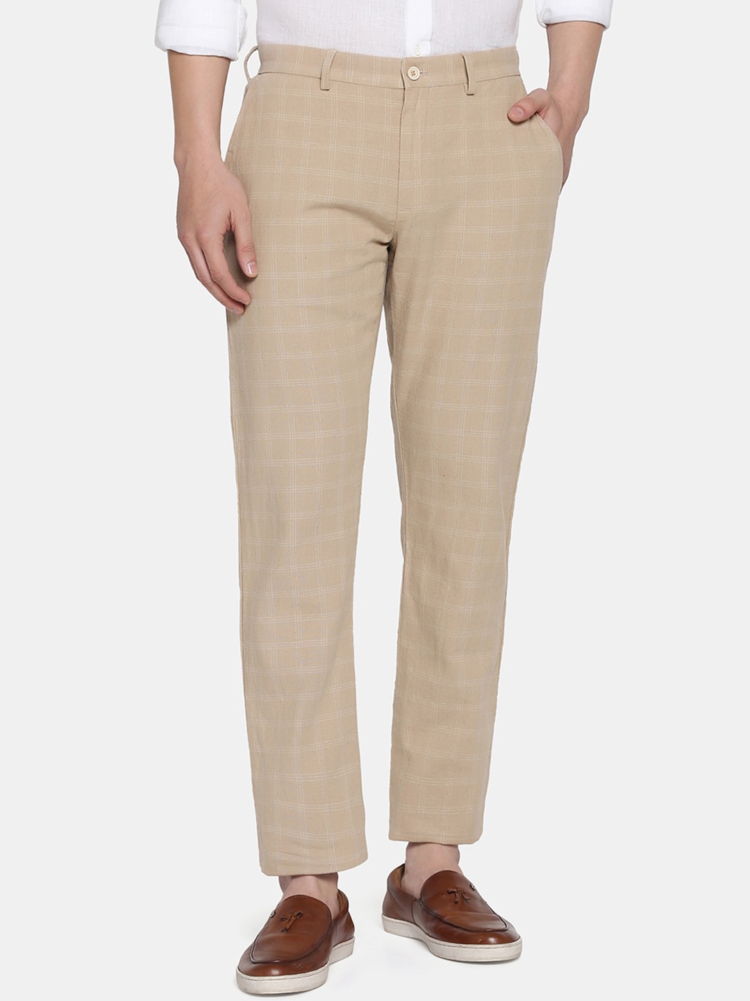 

Blackberrys Men Checked Slim Fit Trousers, Khaki