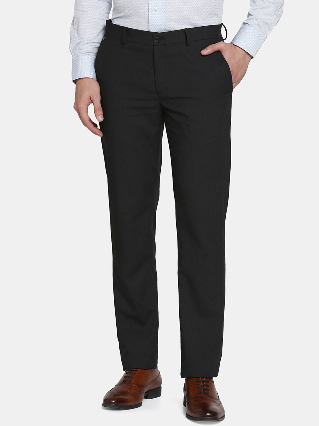 

Blackberrys Men Mid-Rise Slim Fit Formal Trousers, Black