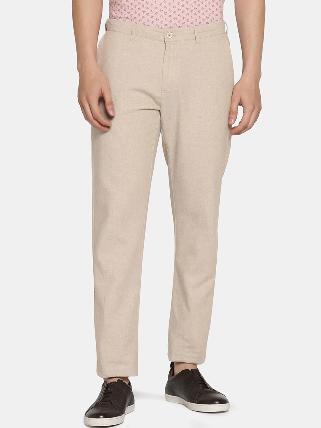 

Blackberrys Men Slim Fit Linen Cotton Chinos Trousers, Beige