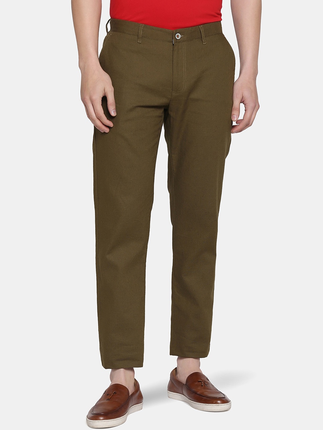 

Blackberrys Men Slim Fit Linen Cotton Trousers, Olive