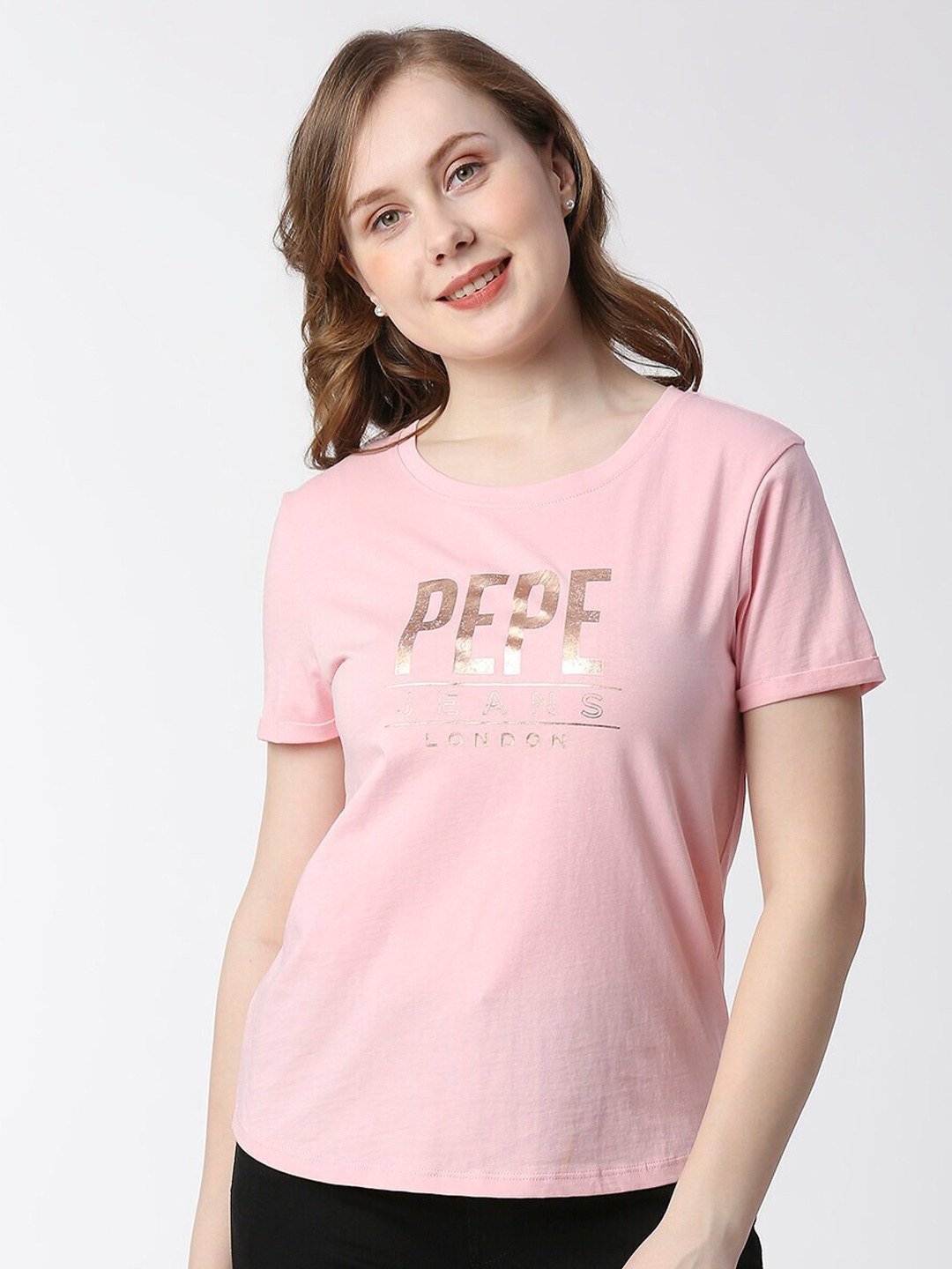 

Pepe Jeans Typography Printed Cotton T-shirt, Pink