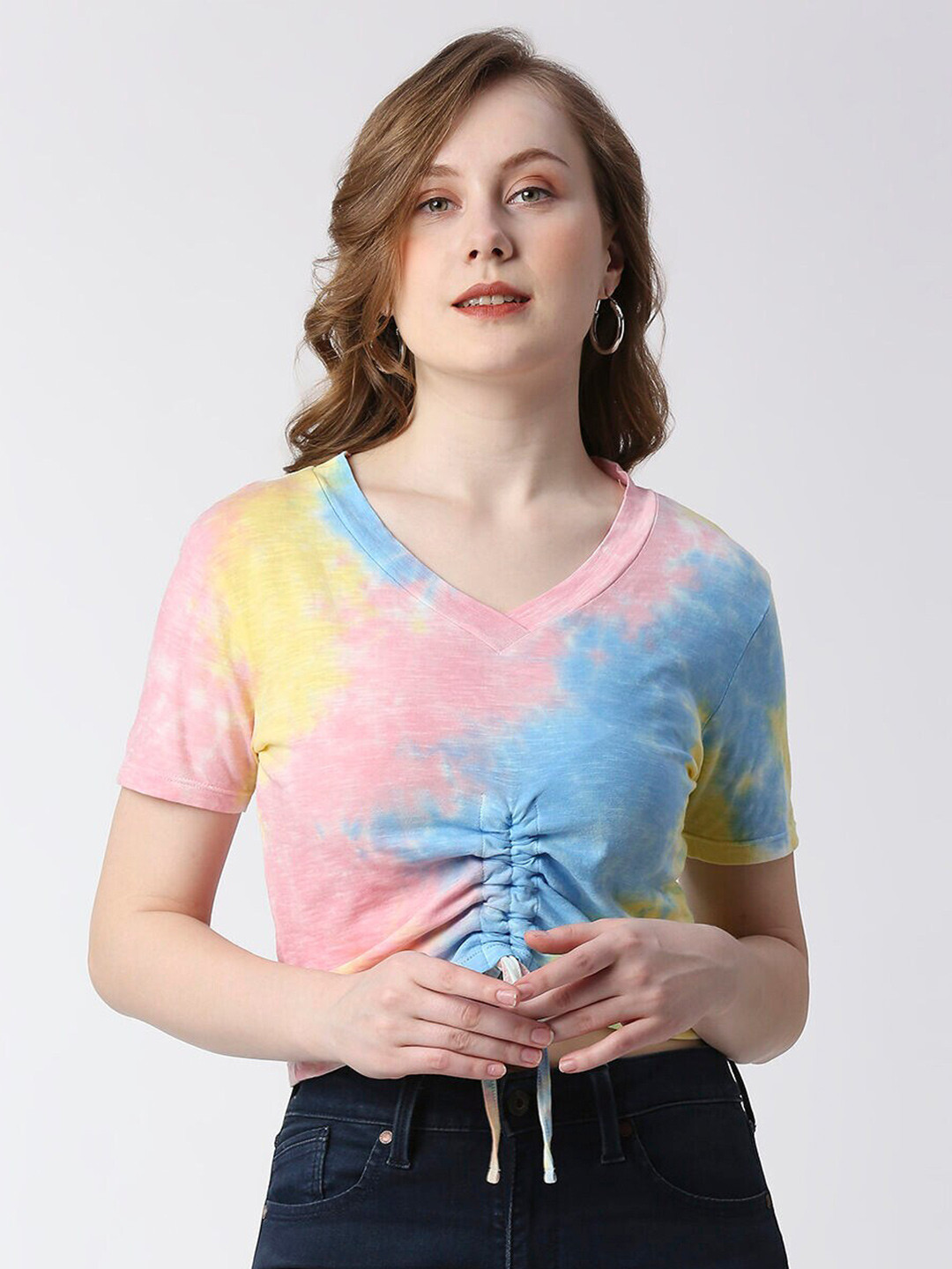 

Pepe Jeans Tie and Dye V-Neck Cotton Slim Fit T-shirt, Pink