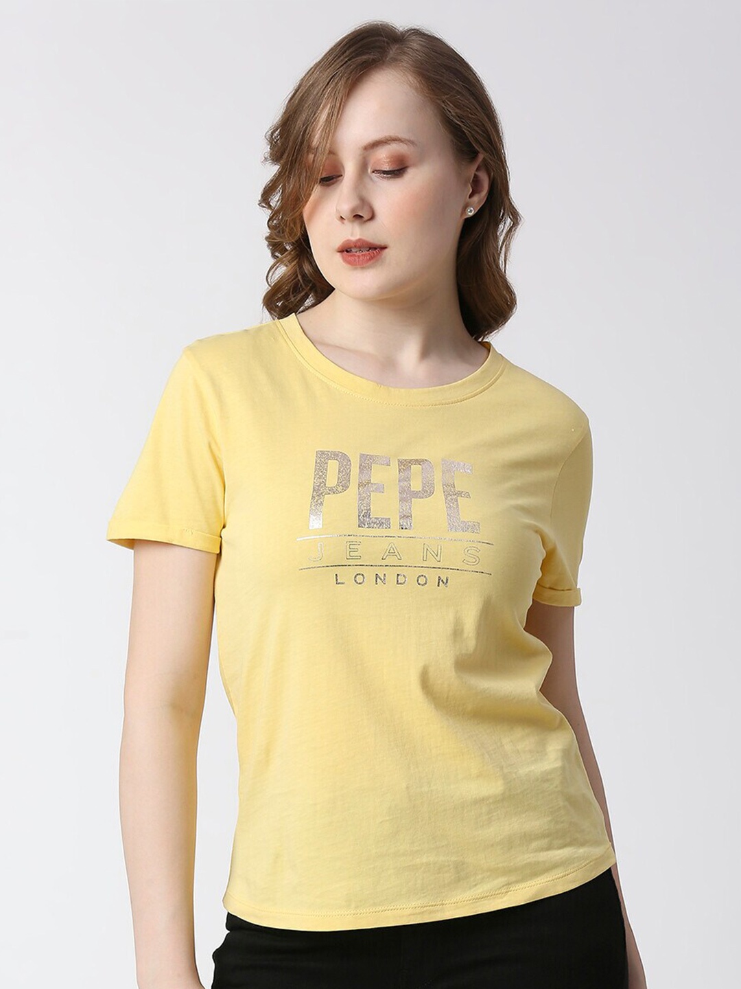 

Pepe Jeans Typography Printed Slim Fit Cotton T-shirt, Yellow