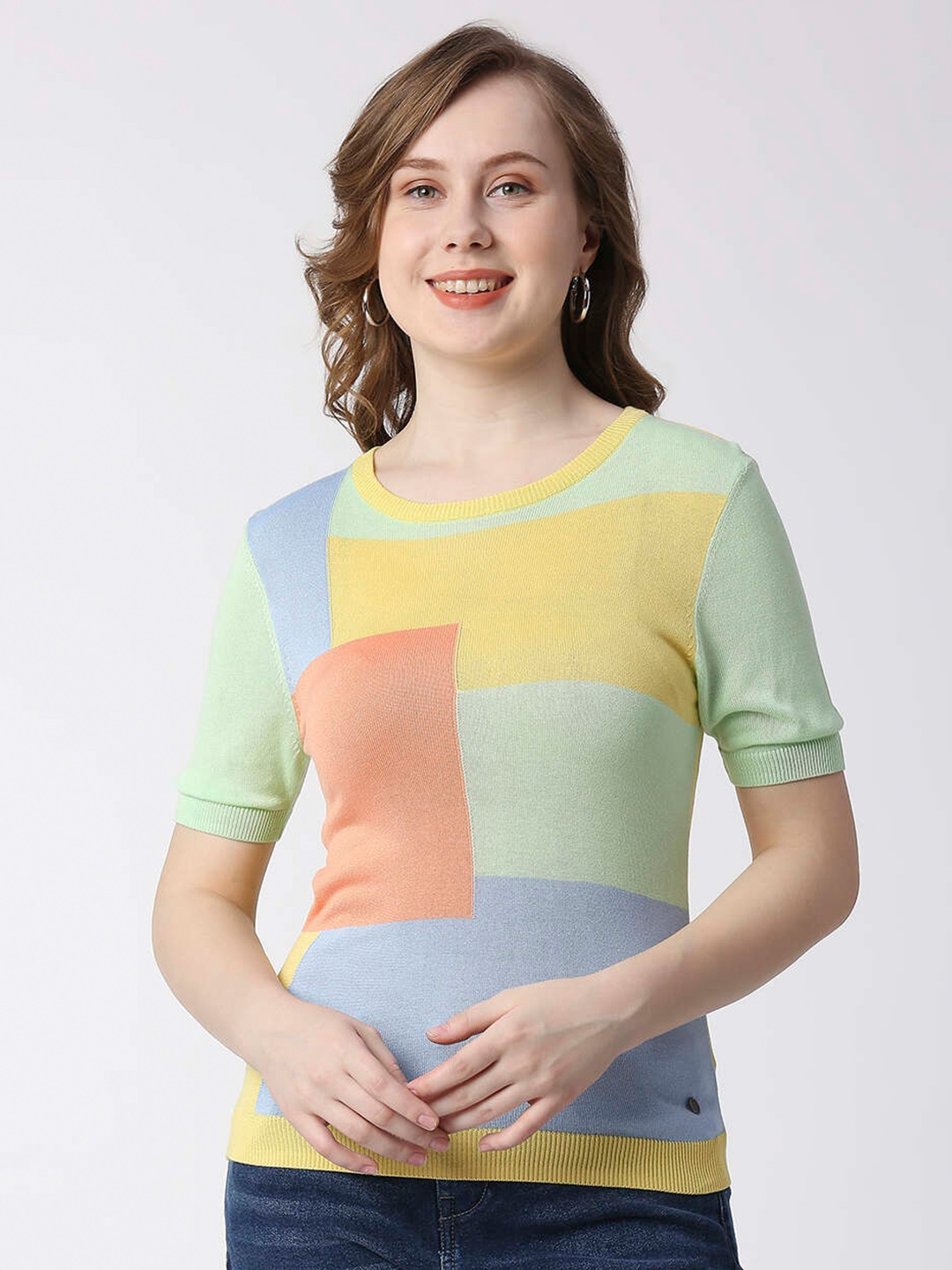 

Pepe Jeans Women Colourblocked Slim Fit T-shirt, Pink