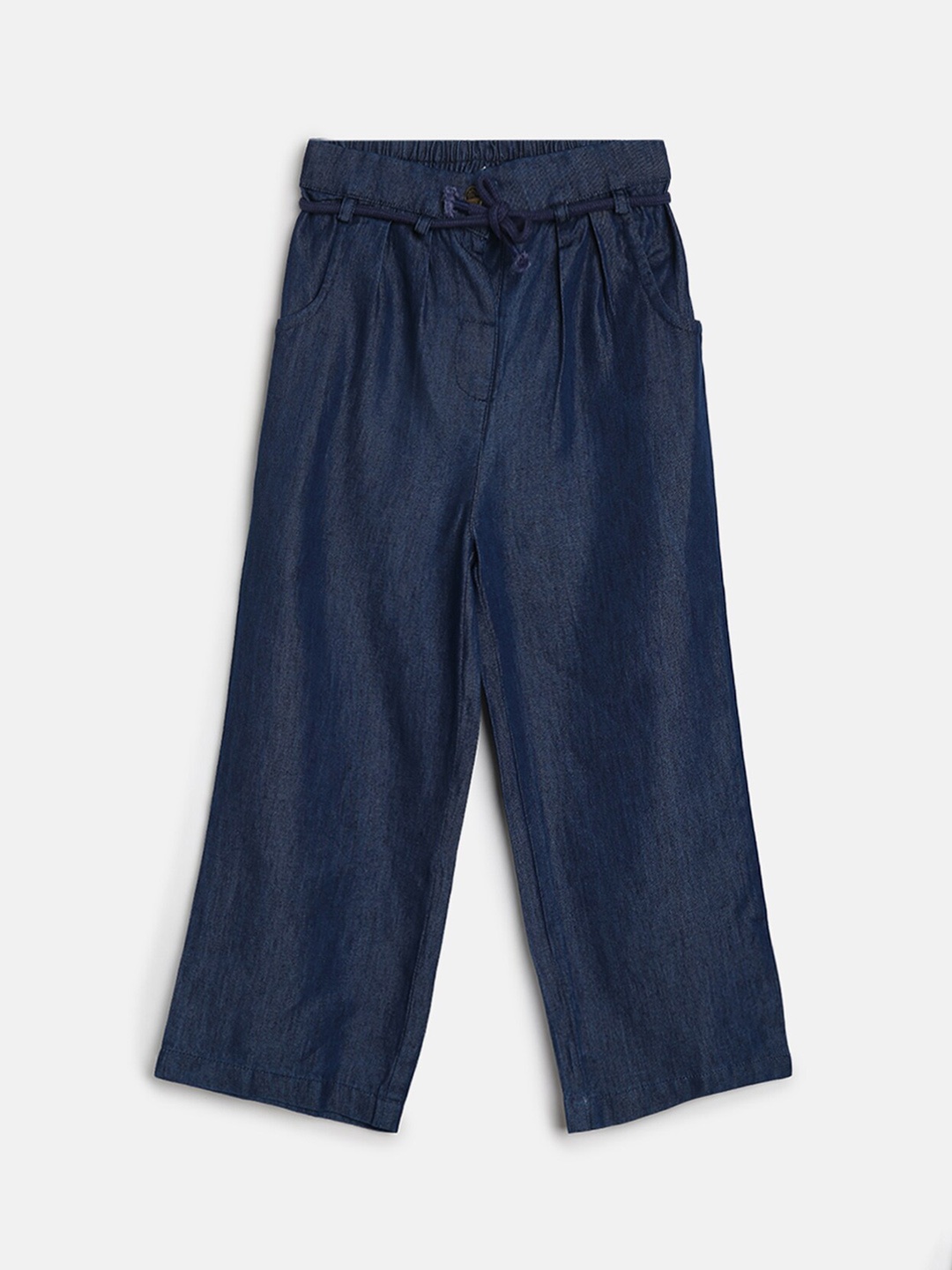 

MINI KLUB Girls Easy Wash Pleated Pure Cotton Culottes Trousers, Blue