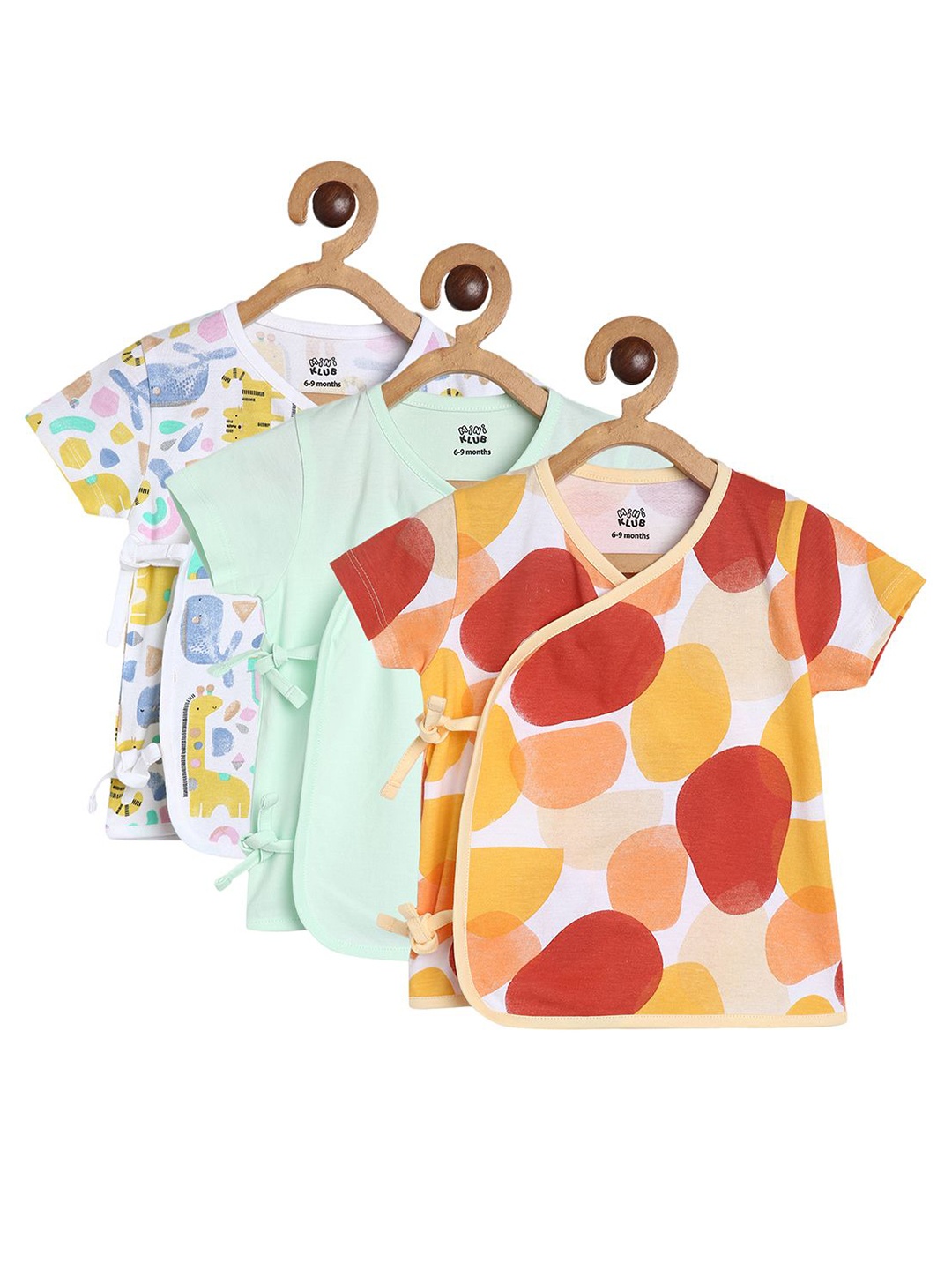 

MINI KLUB Infant Boys Pack of 3 Conversational Printed V-Neck Pure Cotton T-shirt, Coral