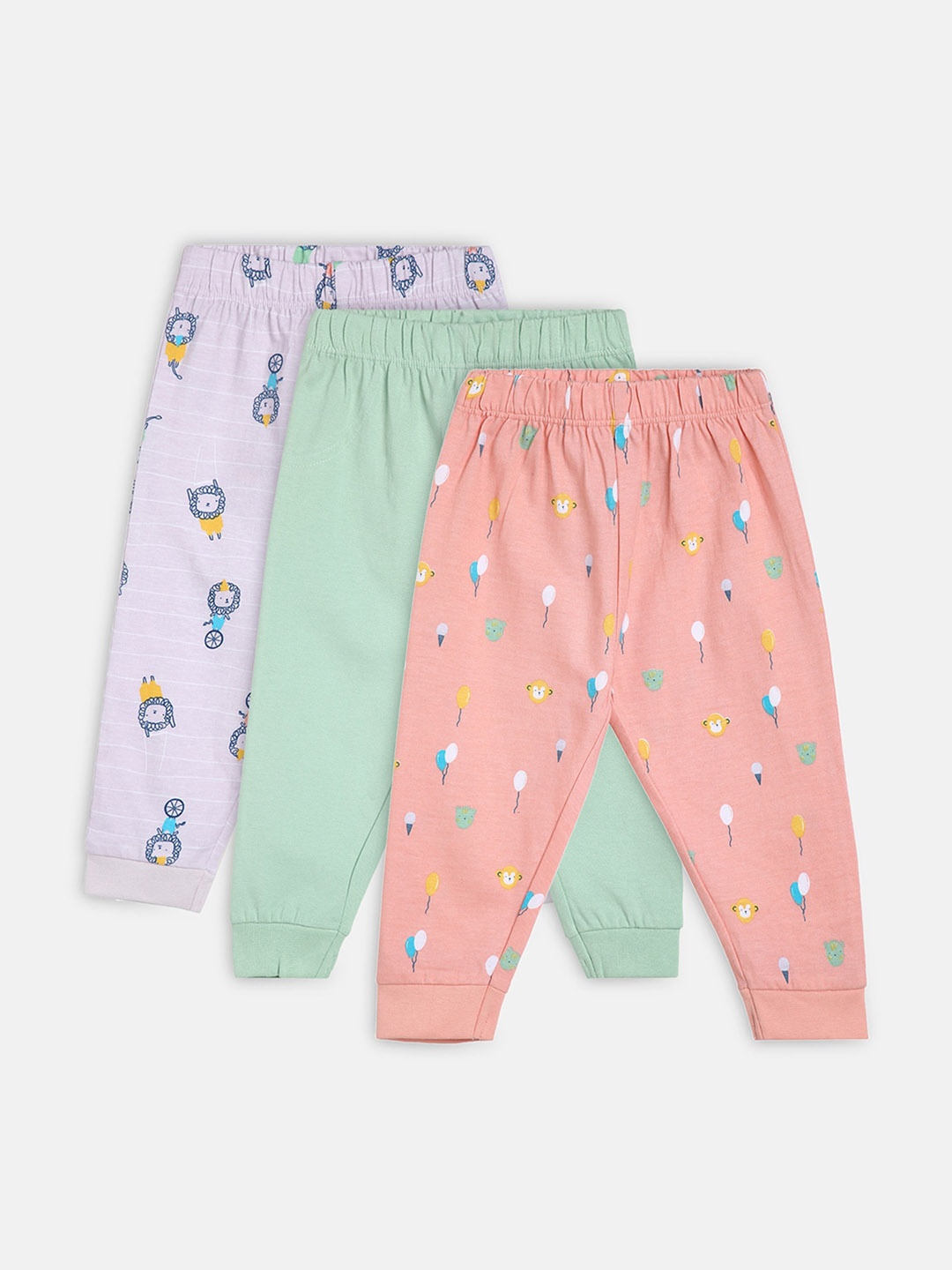 

MINI KLUB Boys Pack of 3 Printed Pure Cotton Easy Wash Joggers, Lavender