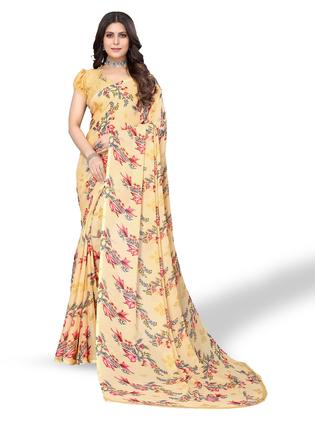 

SAADHVI Floral Printed Saree, Yellow