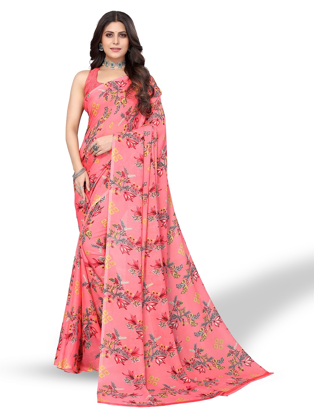 

SAADHVI Floral Printed Saree, Pink