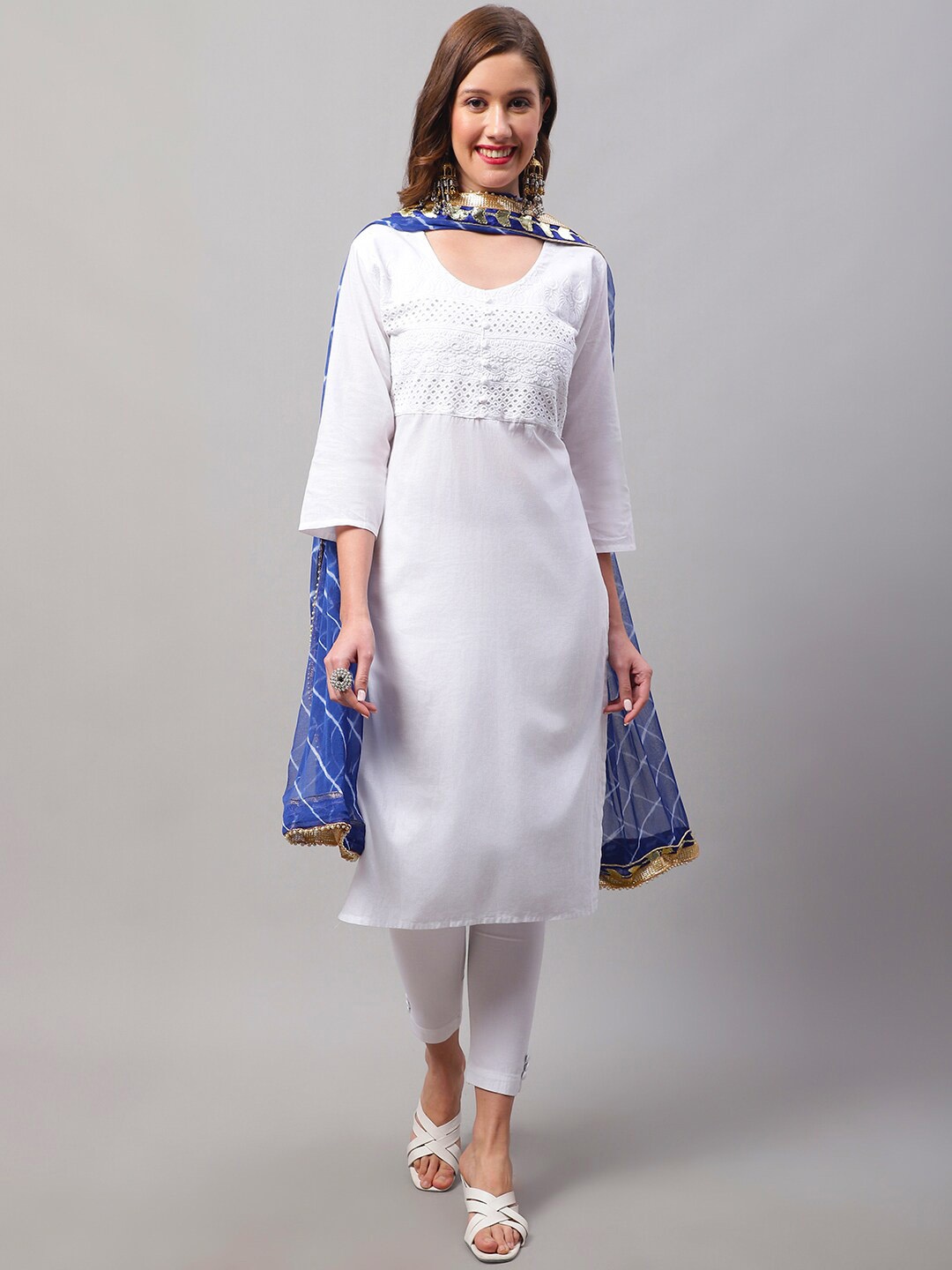 

LOOM LEGACY Blue & White Woven Design Leheriya Dupatta