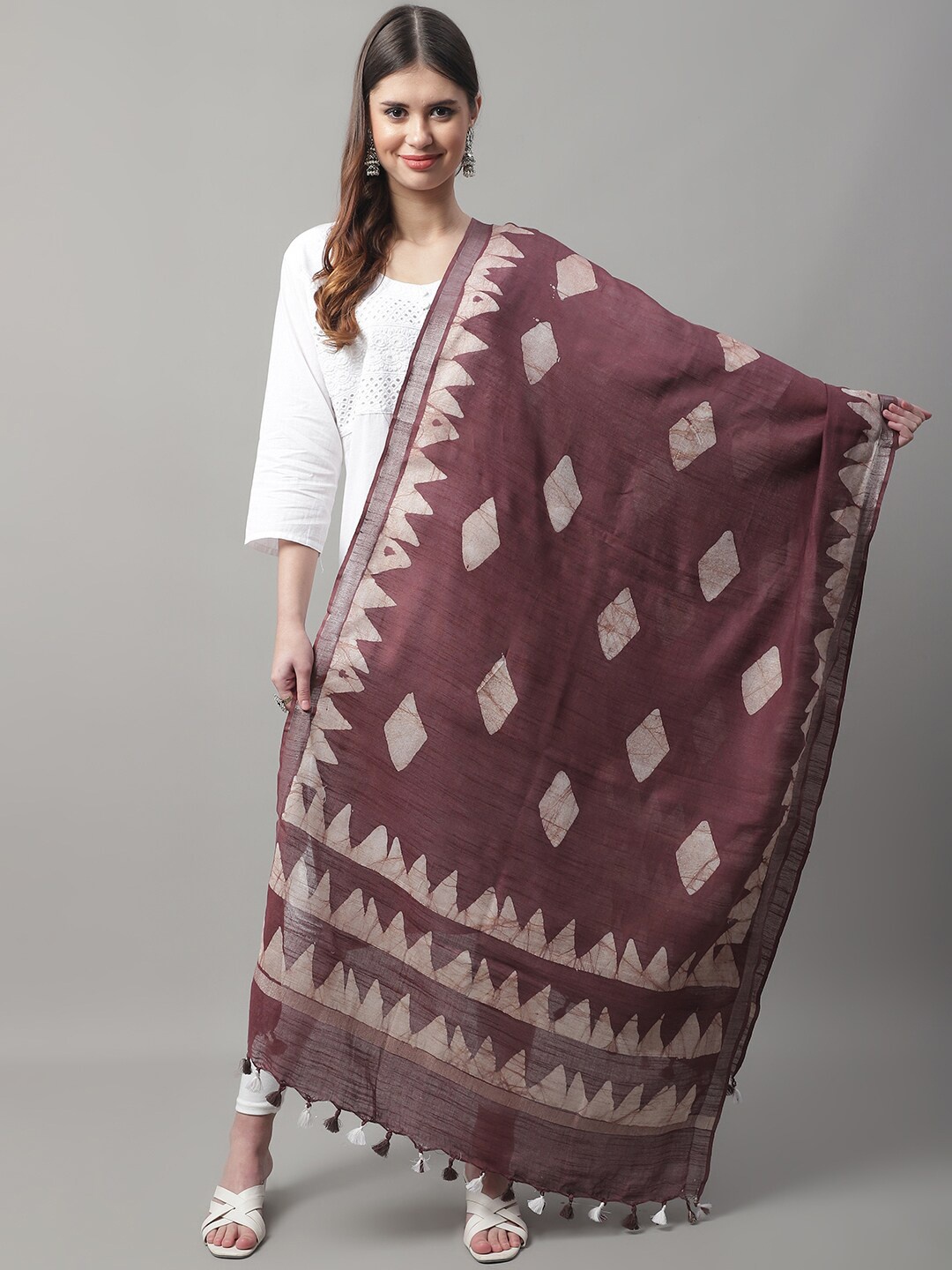 

LOOM LEGACY Geometric Printed Cotton Silk Dupatta, Purple